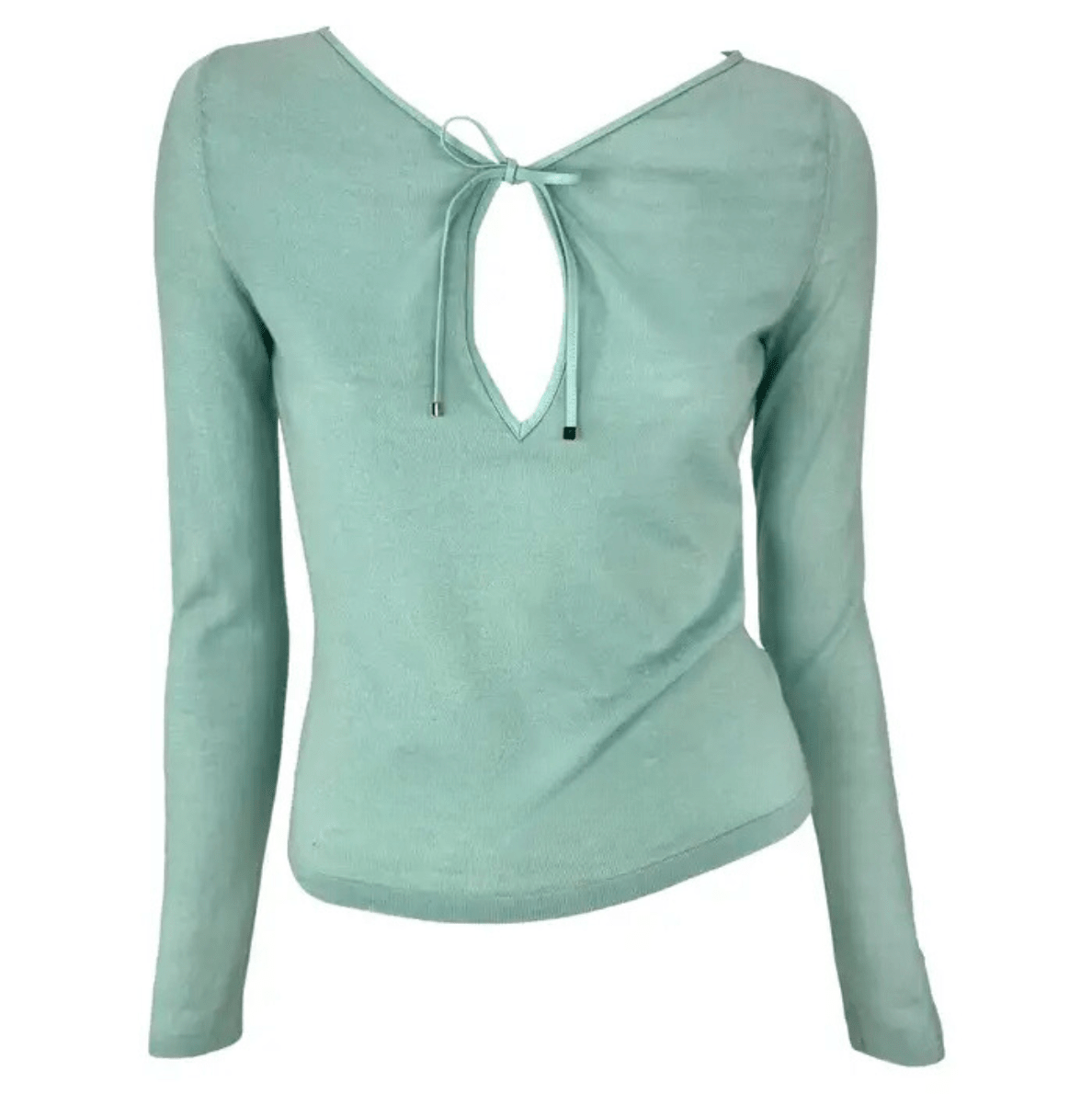 S/S 2000 Gucci by Tom Ford Baby Blue Knit Leather Tie Plunging Shirt - RealList