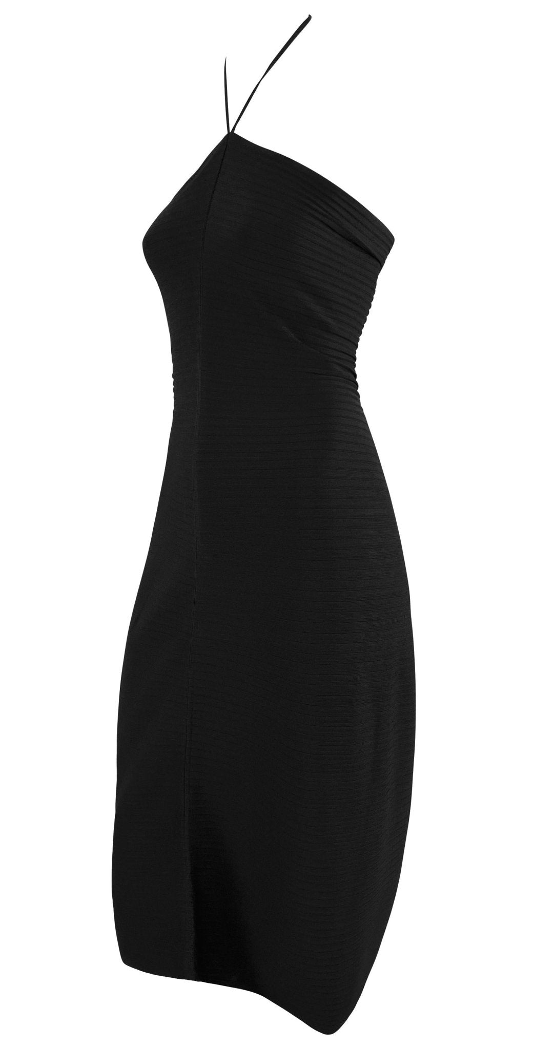 S/S 2000 Gucci by Tom Ford Black Ribbed Bodycon Halter Neck Dress - RealList