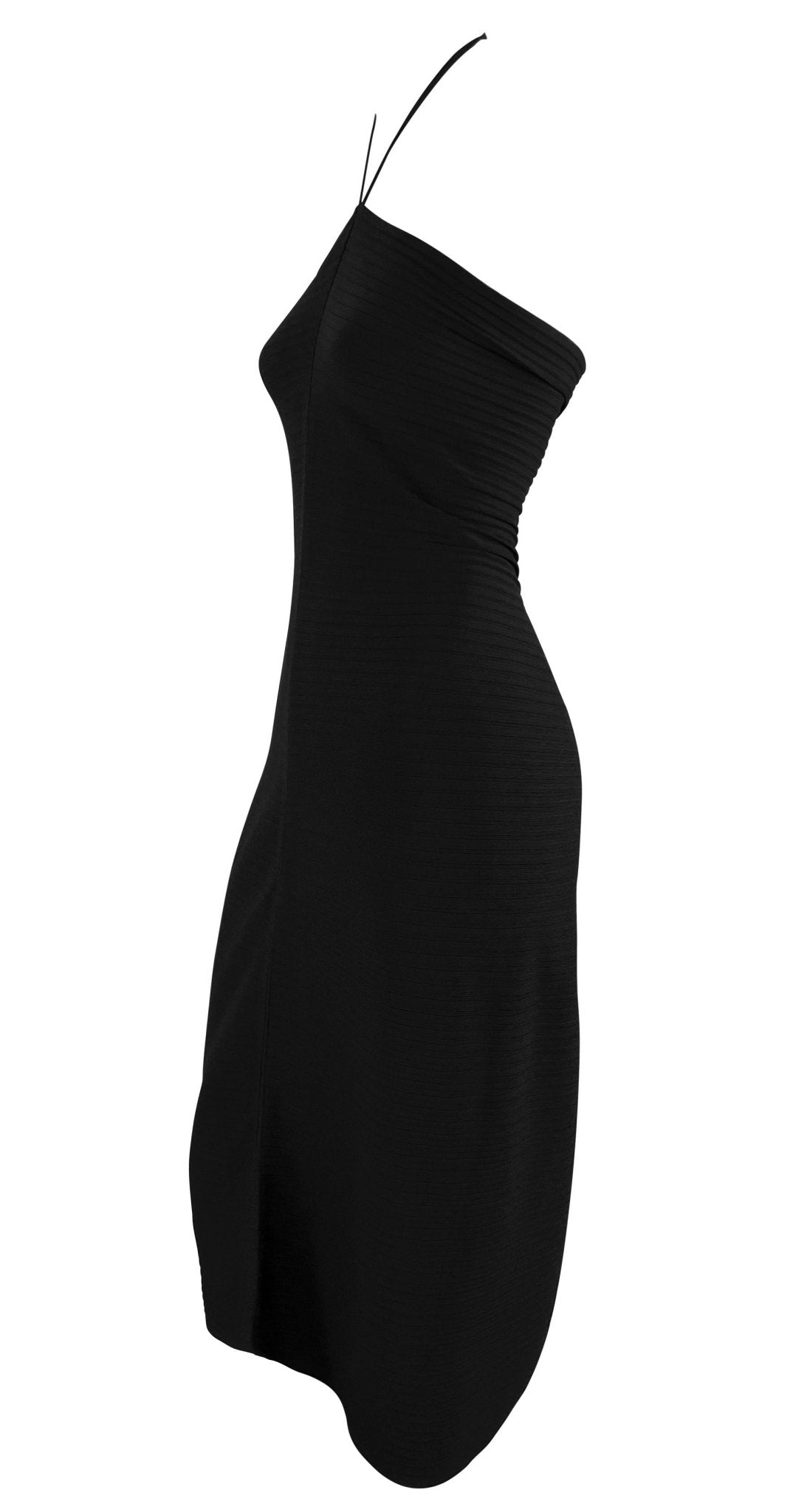 S/S 2000 Gucci by Tom Ford Black Ribbed Bodycon Halter Neck Dress - RealList