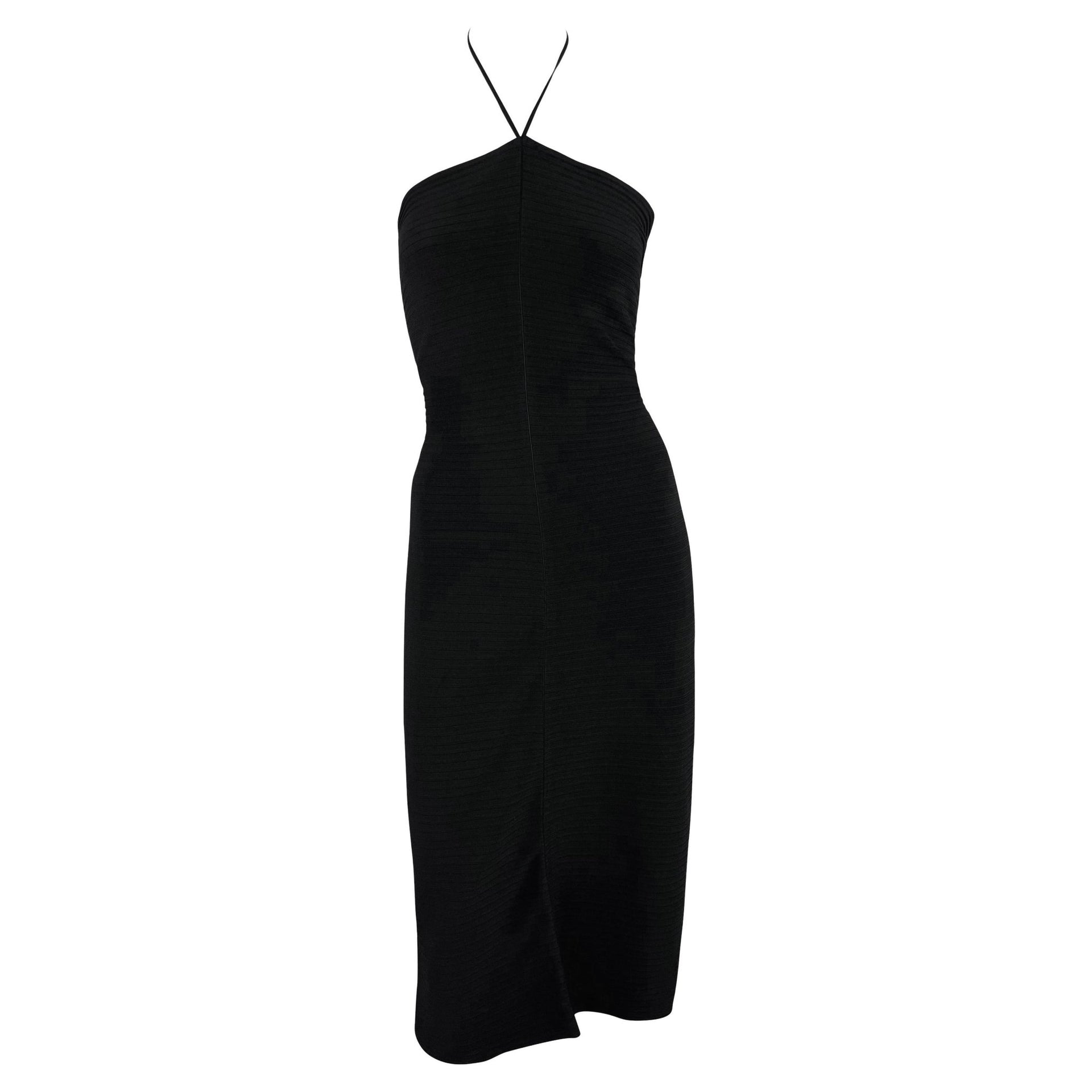 S/S 2000 Gucci by Tom Ford Black Ribbed Bodycon Halter Neck Dress - RealList