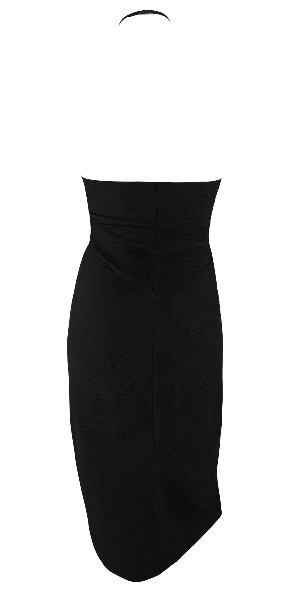 S/S 2000 Gucci by Tom Ford Black Ribbed Bodycon Halter Neck Dress - RealList