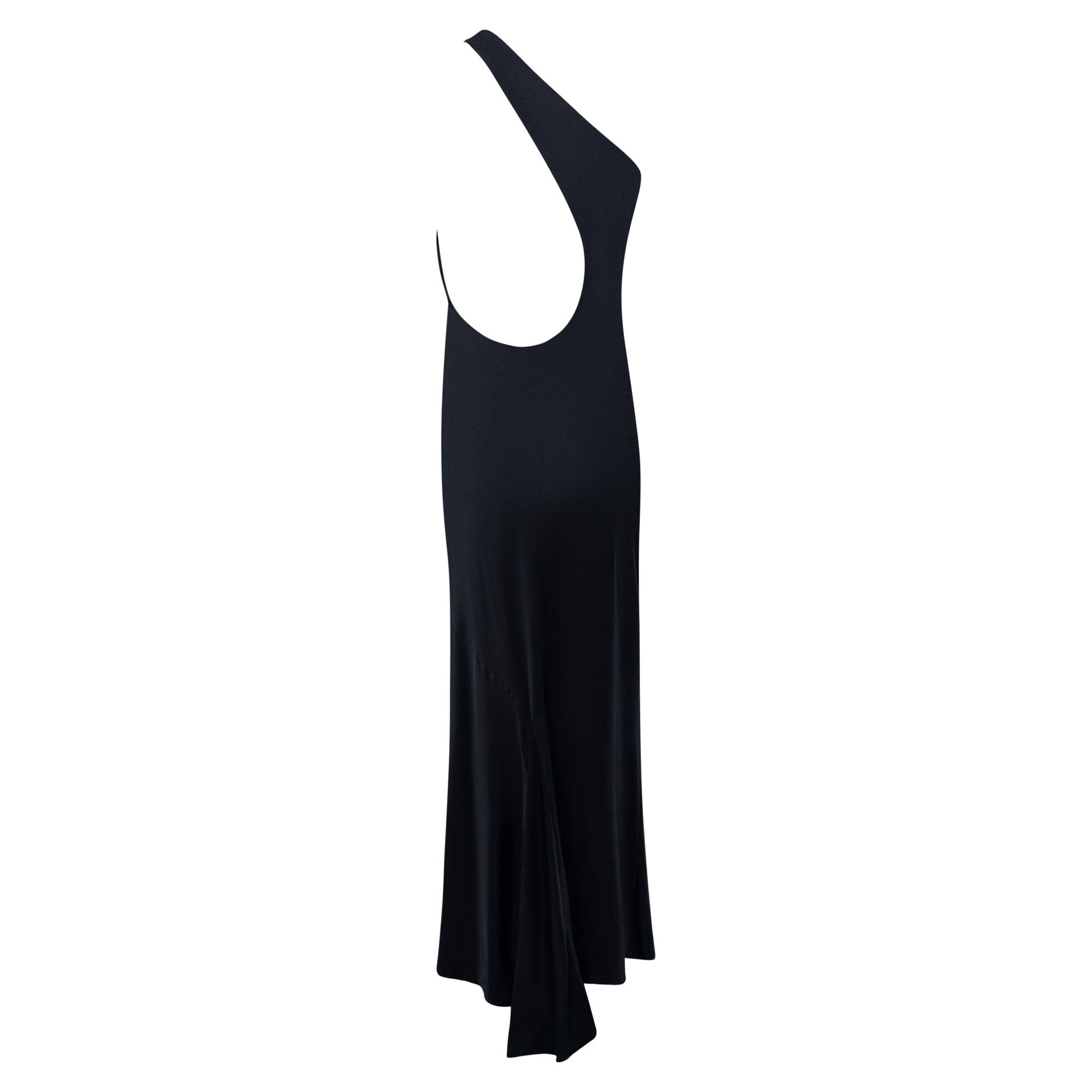 S/S 2000 Gucci by Tom Ford Black Silk Satin Asymmetric Cutout Backless Gown