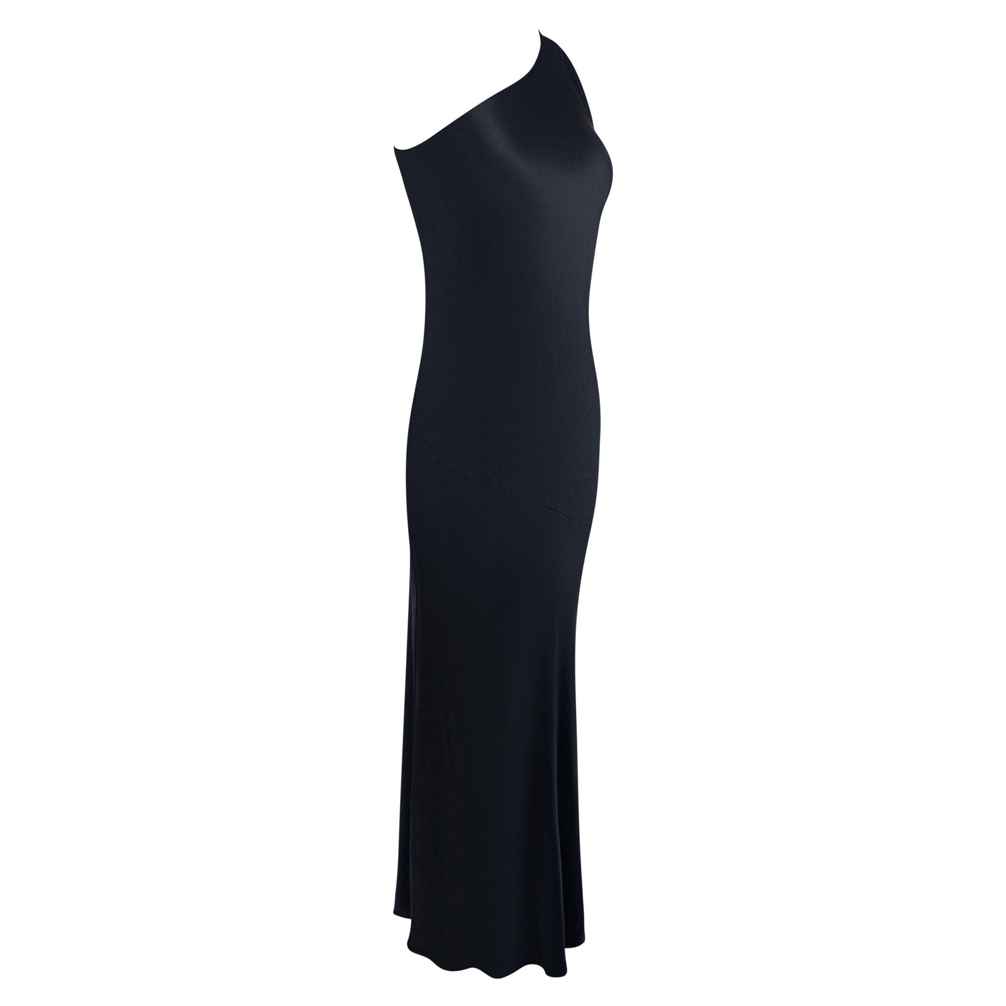 S/S 2000 Gucci by Tom Ford Black Silk Satin Asymmetric Cutout Backless Gown - RealList