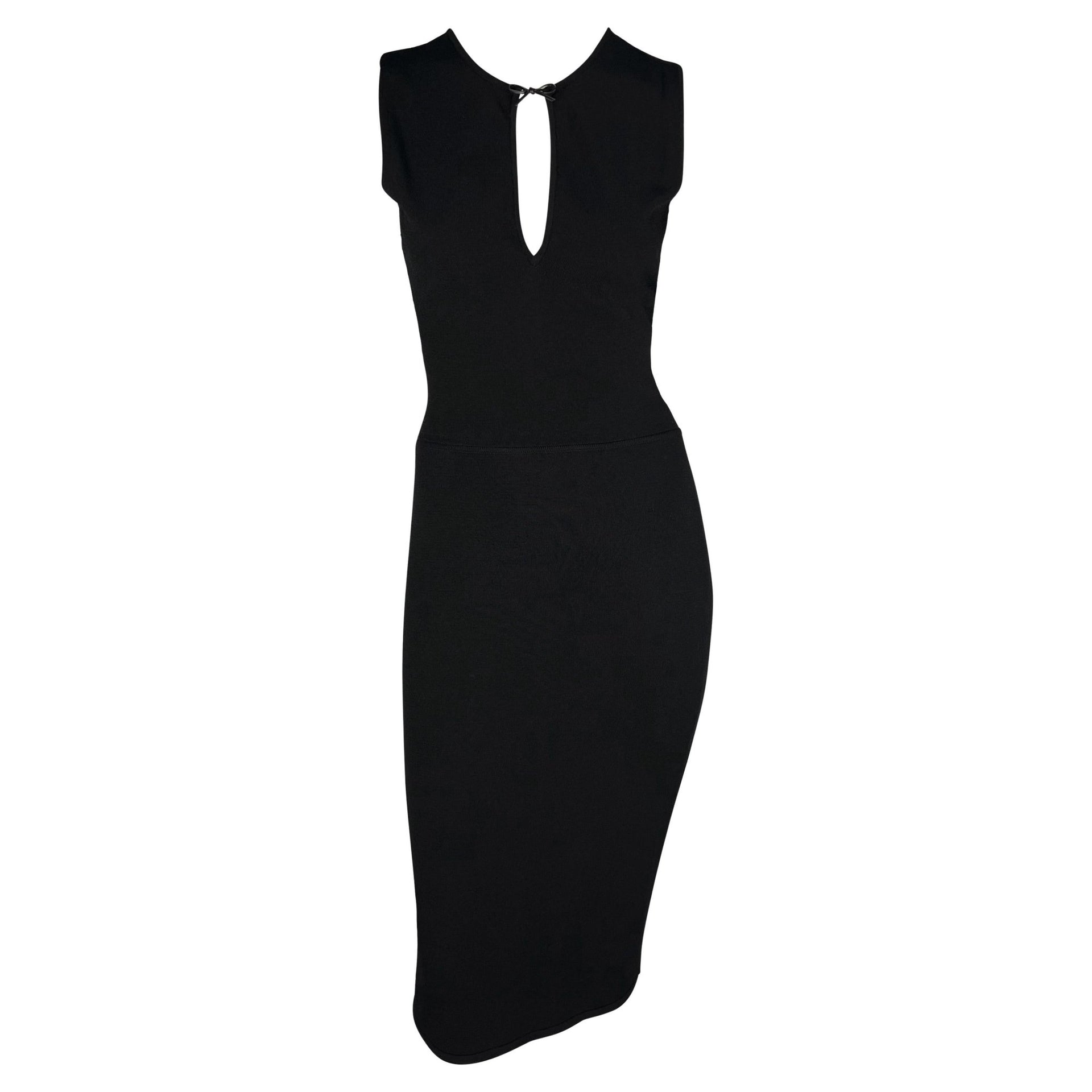 S/S 2000 Gucci by Tom Ford Black Stretch Knit Leather Bow Sleeveless Dress - RealList