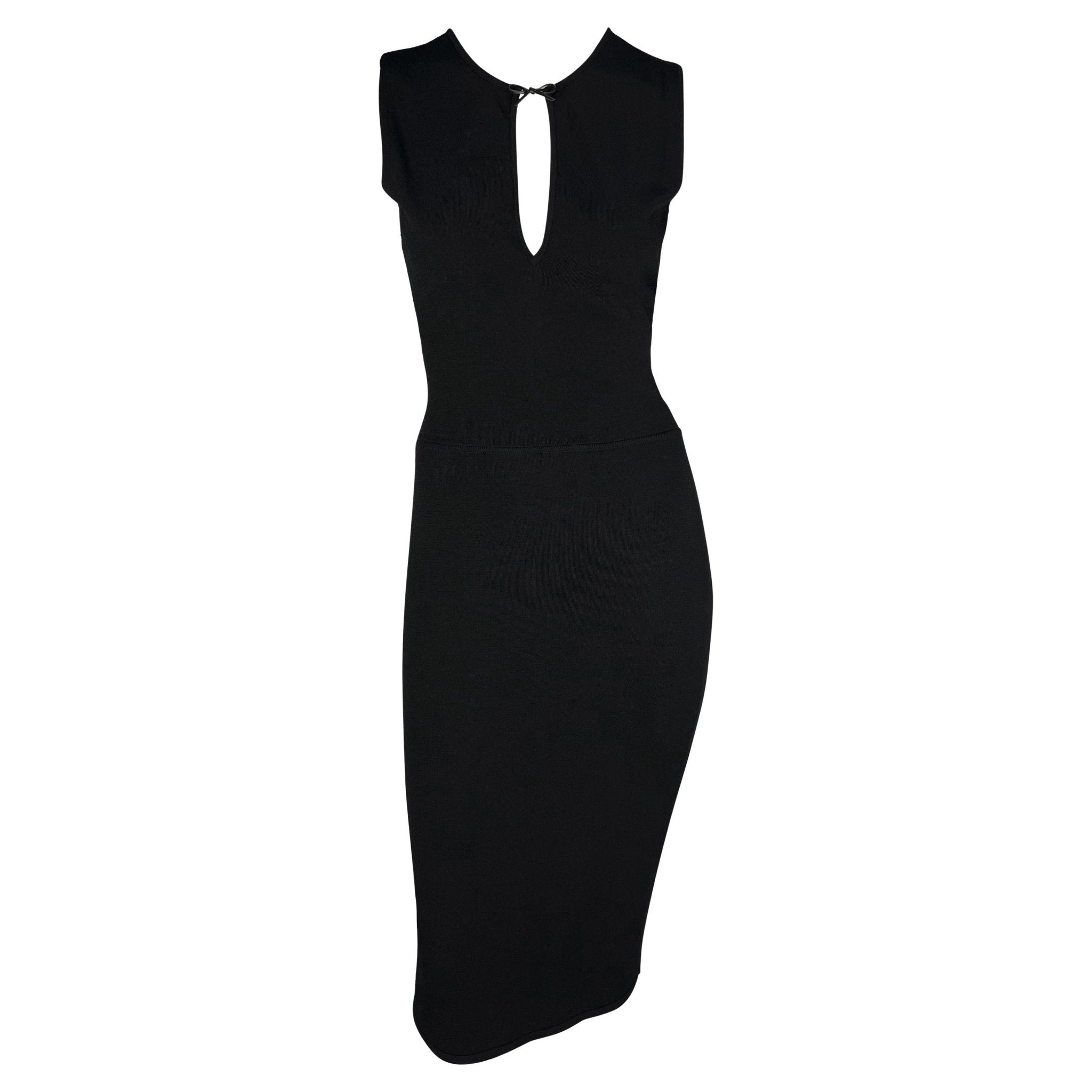 S/S 2000 Gucci by Tom Ford Black Stretch Knit Leather Bow Sleeveless Dress - RealList