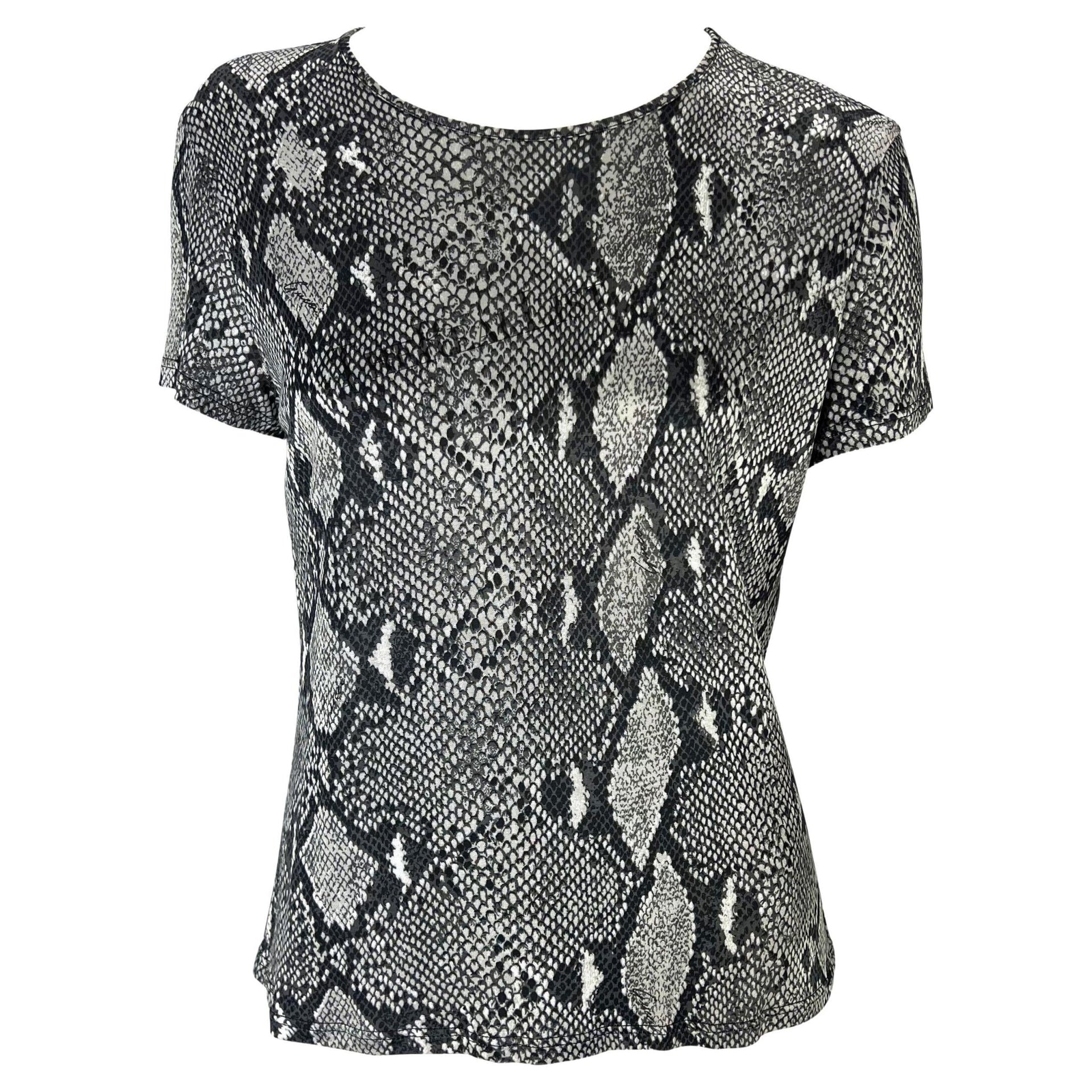 S/S 2000 Gucci by Tom Ford Black White Snake Logo Print Viscose T-Shirt Y2K - RealList