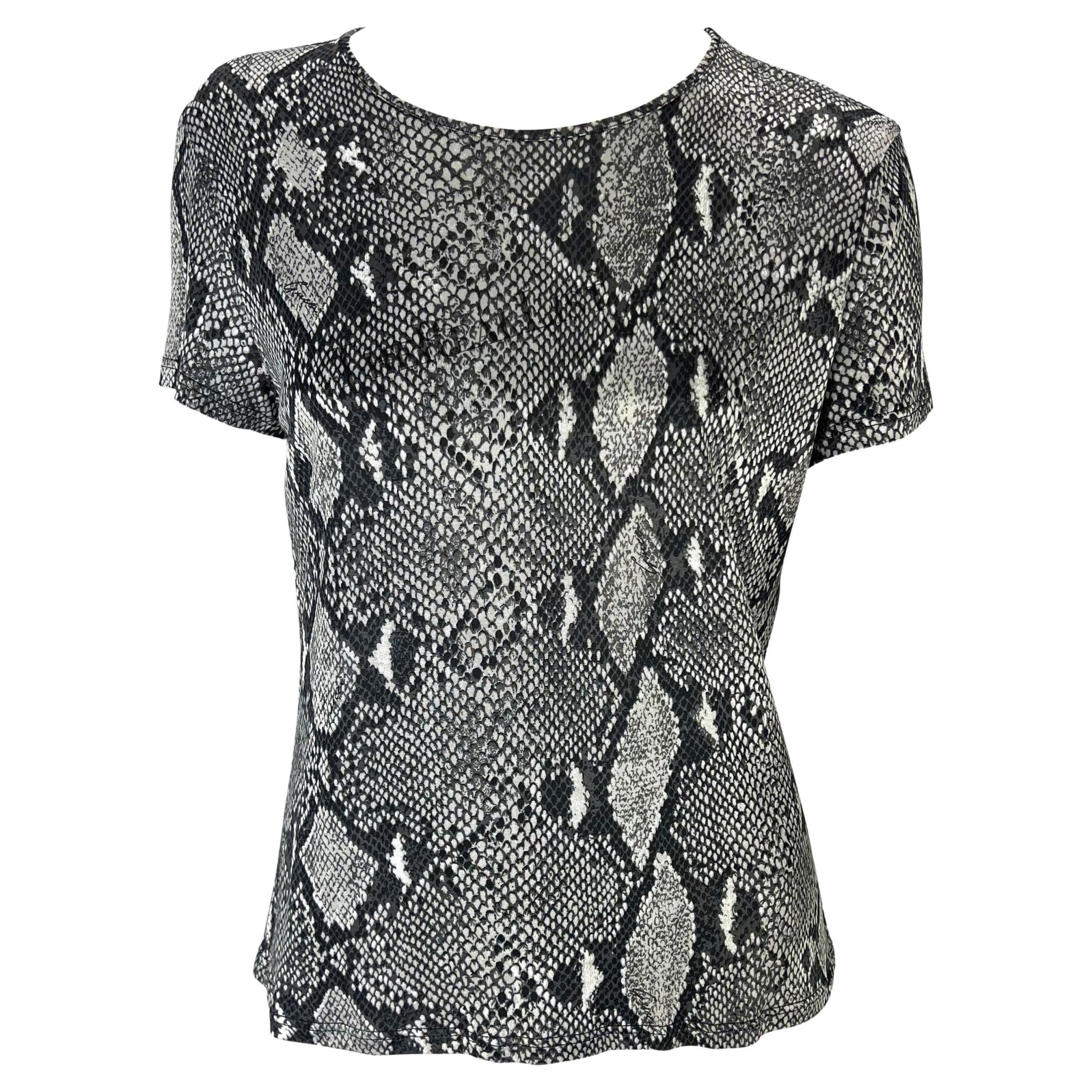 S/S 2000 Gucci by Tom Ford Black White Snake Logo Print Viscose T-Shirt Y2K - RealList