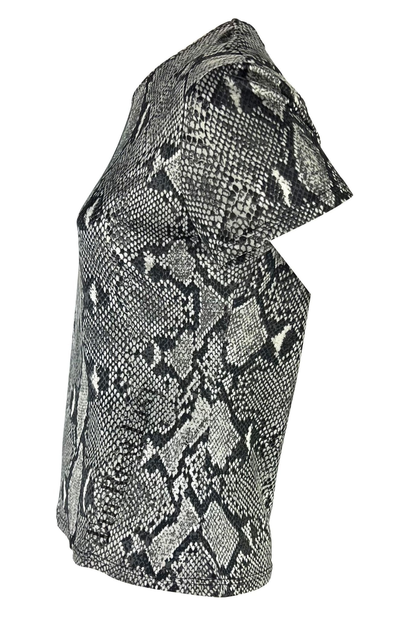 S/S 2000 Gucci by Tom Ford Black White Snake Logo Print Viscose T-Shirt Y2K - RealList