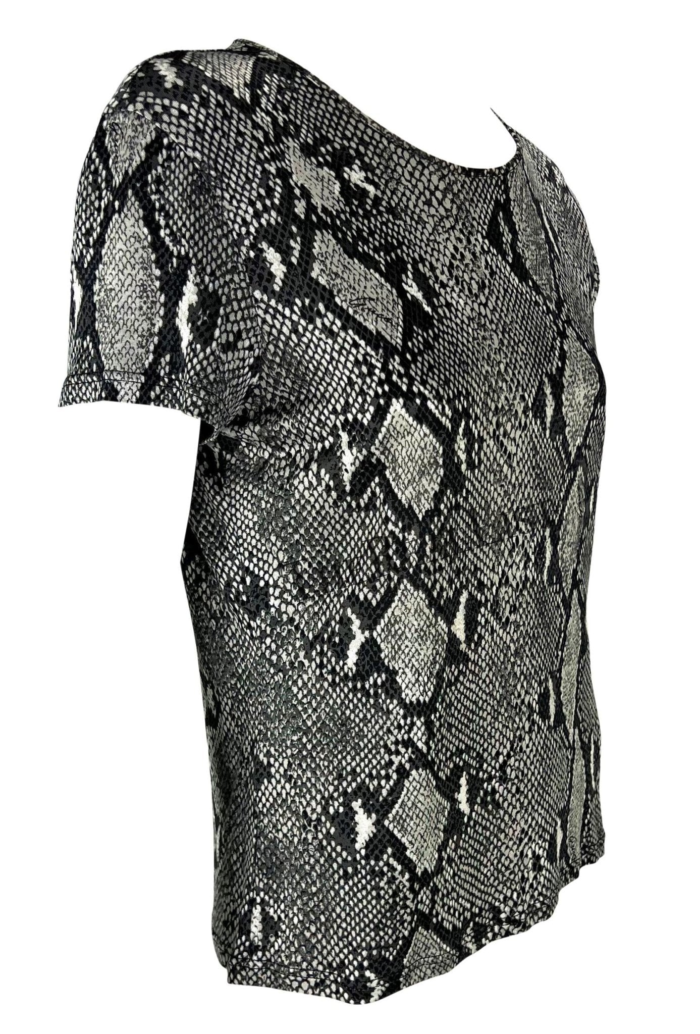 S/S 2000 Gucci by Tom Ford Black White Snake Logo Print Viscose T-Shirt Y2K - RealList