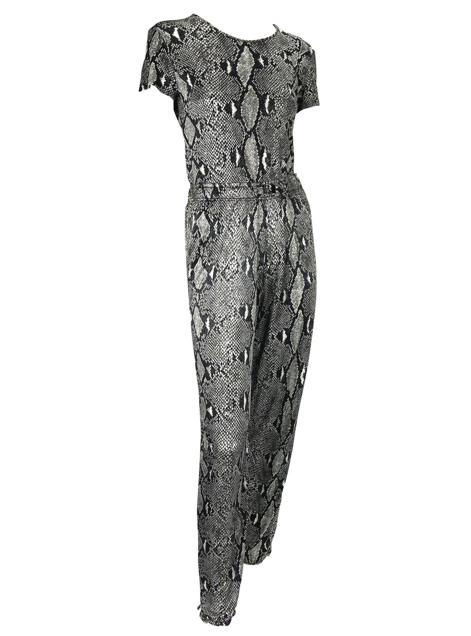 S/S 2000 Gucci by Tom Ford Black White Snakeskin Logo Print Viscose Pant Set - RealList