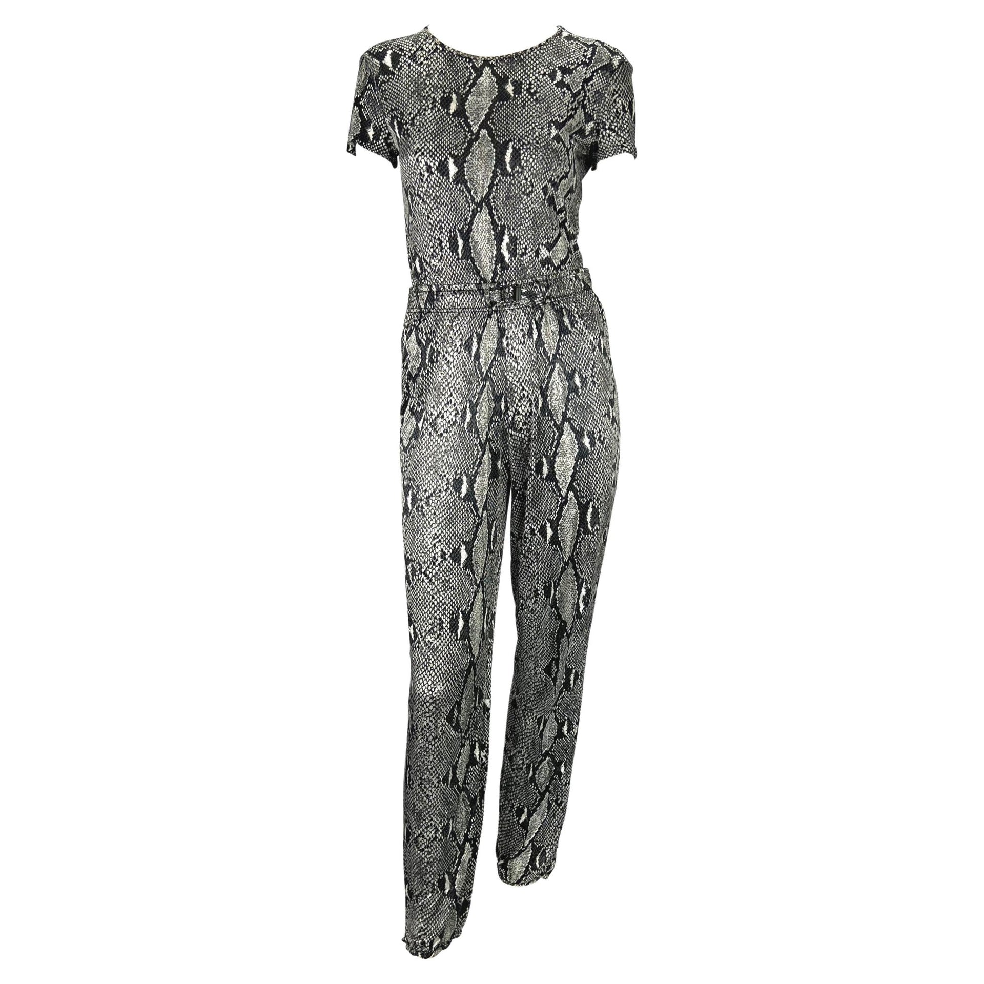 S/S 2000 Gucci by Tom Ford Black White Snakeskin Logo Print Viscose Pant Set - RealList