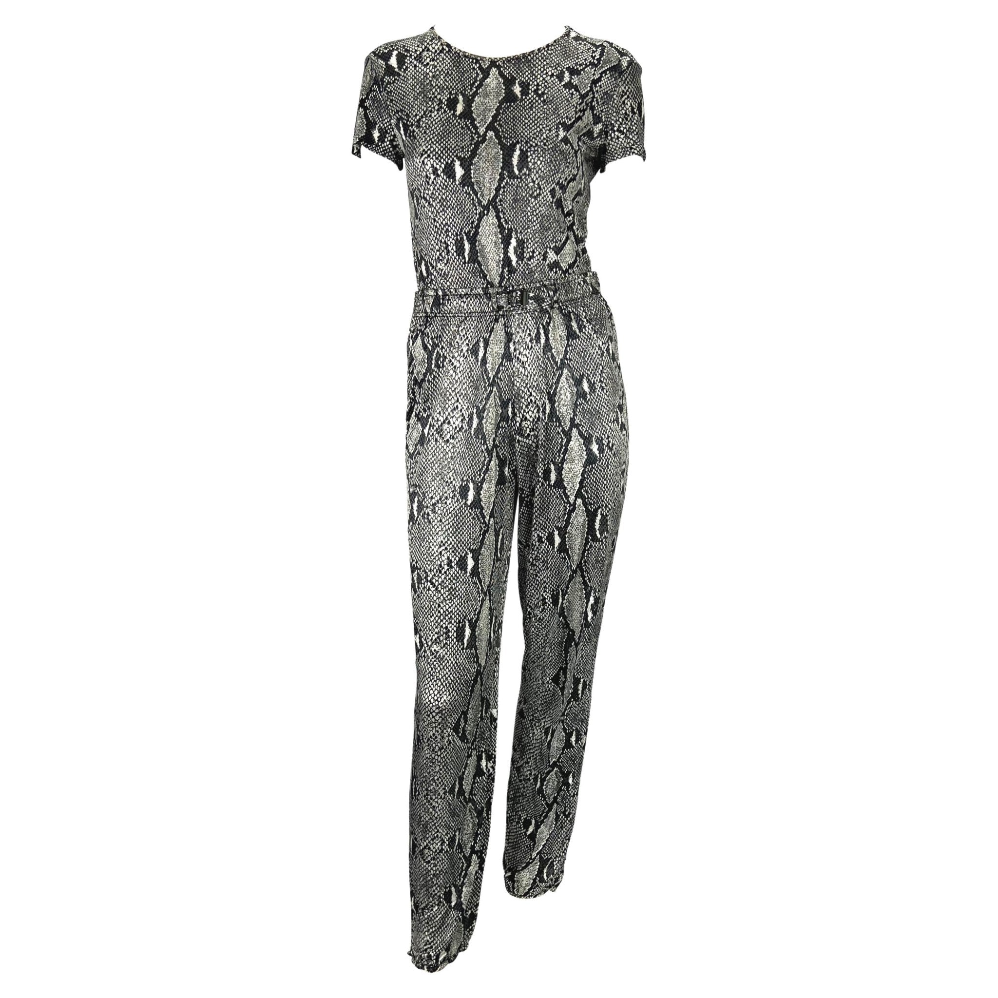 S/S 2000 Gucci by Tom Ford Black White Snakeskin Logo Print Viscose Pant Set - RealList