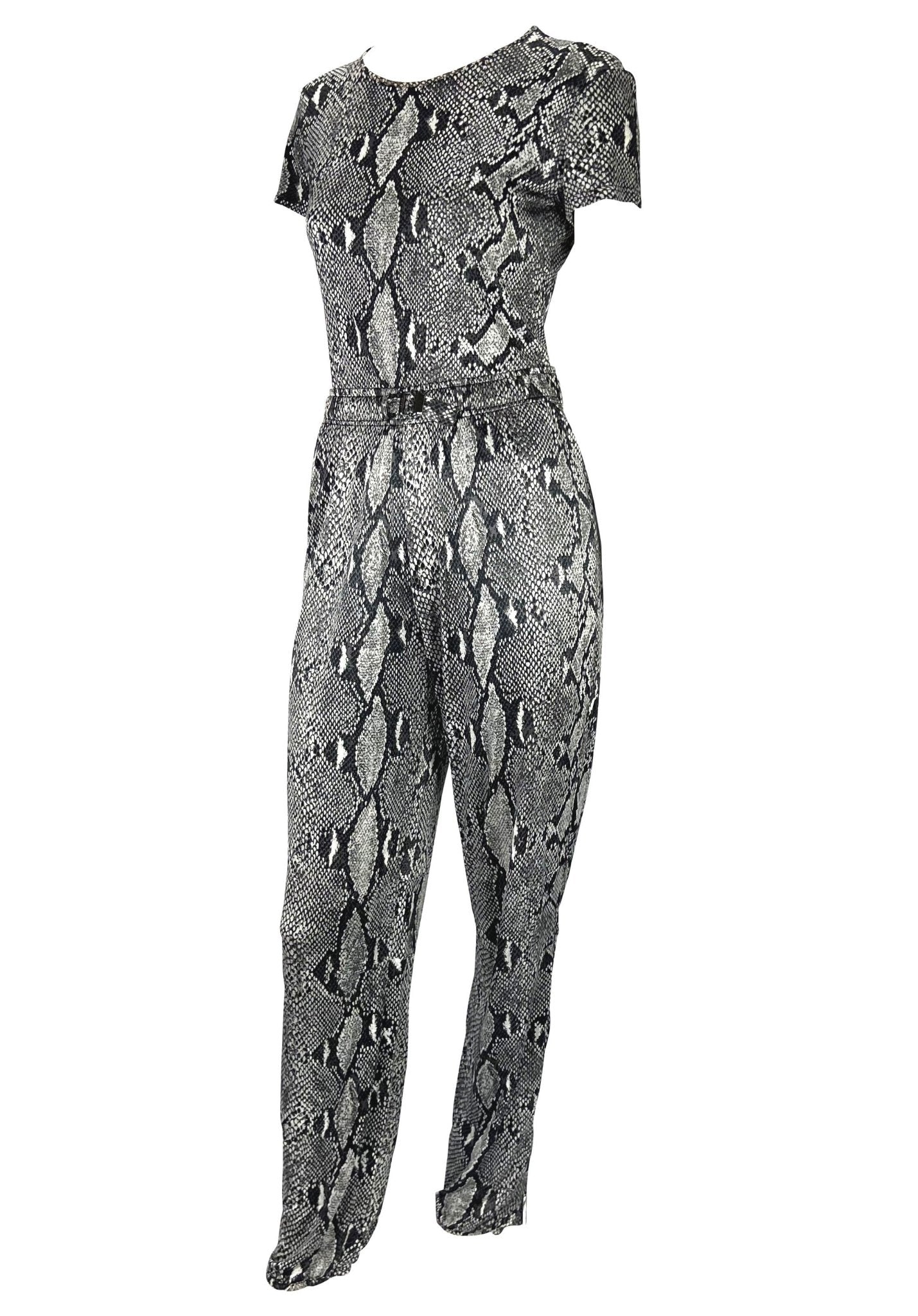 S/S 2000 Gucci by Tom Ford Black White Snakeskin Logo Print Viscose Pant Set - RealList