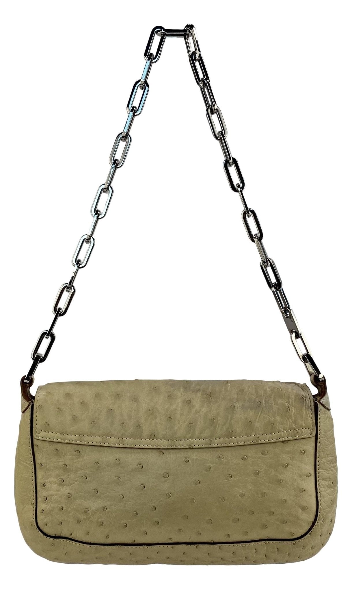 S/S 2000 Gucci by Tom Ford Cream Ostrich Chain Flap Shoulder Bag - RealList