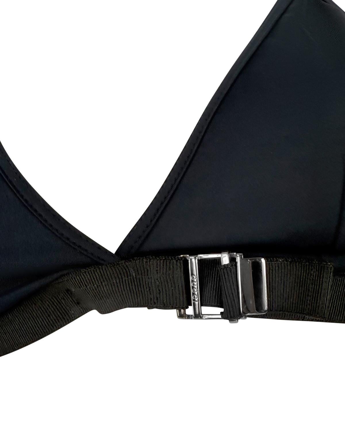 S/S 2000 Gucci by Tom Ford Dark Navy Black Adjustable Buckle Bikini Swim Top - RealList