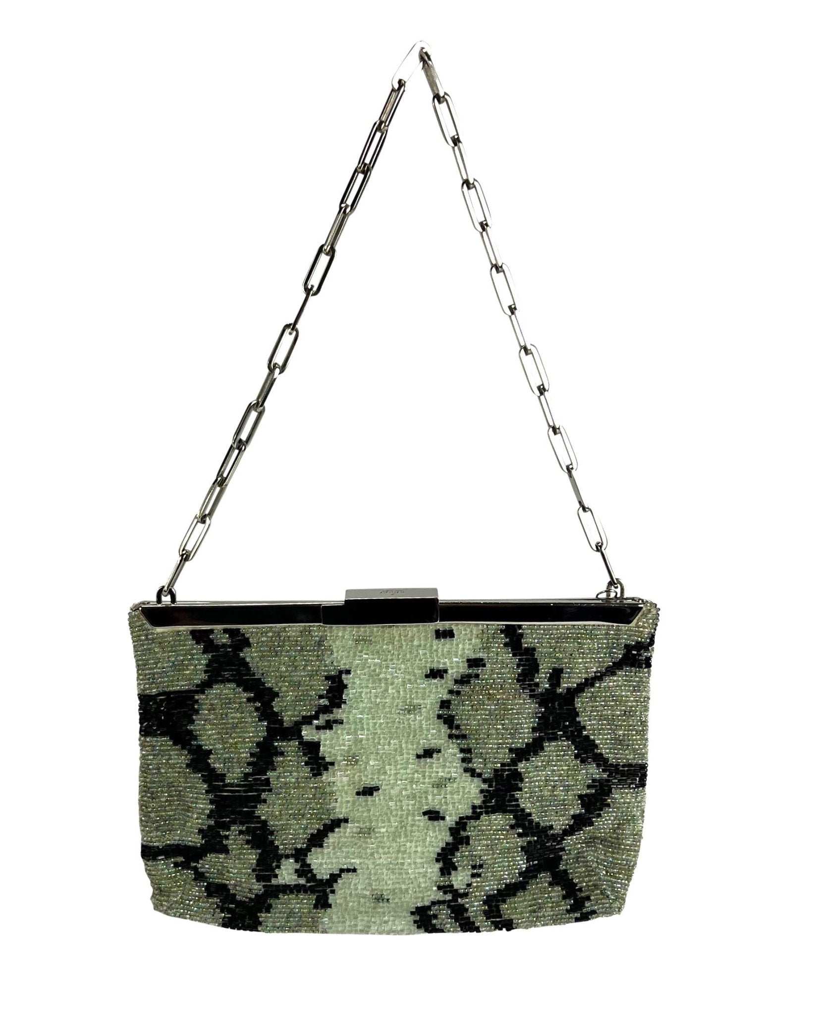 S/S 2000 Gucci by Tom Ford Green Snakeskin Pattern Beaded Chain Bag - RealList