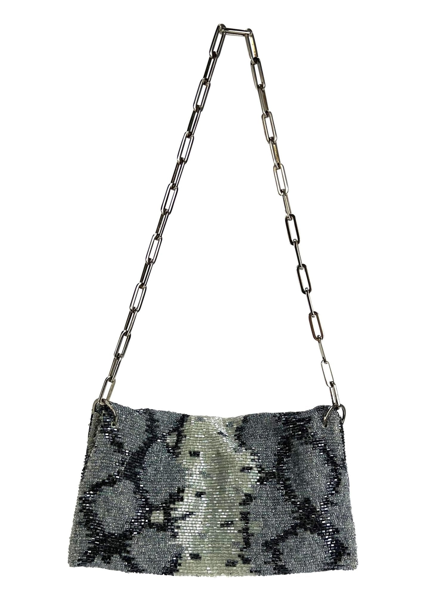 S/S 2000 Gucci by Tom Ford Grey Blue Snakeskin Pattern Beaded Chain Flap Bag - RealList