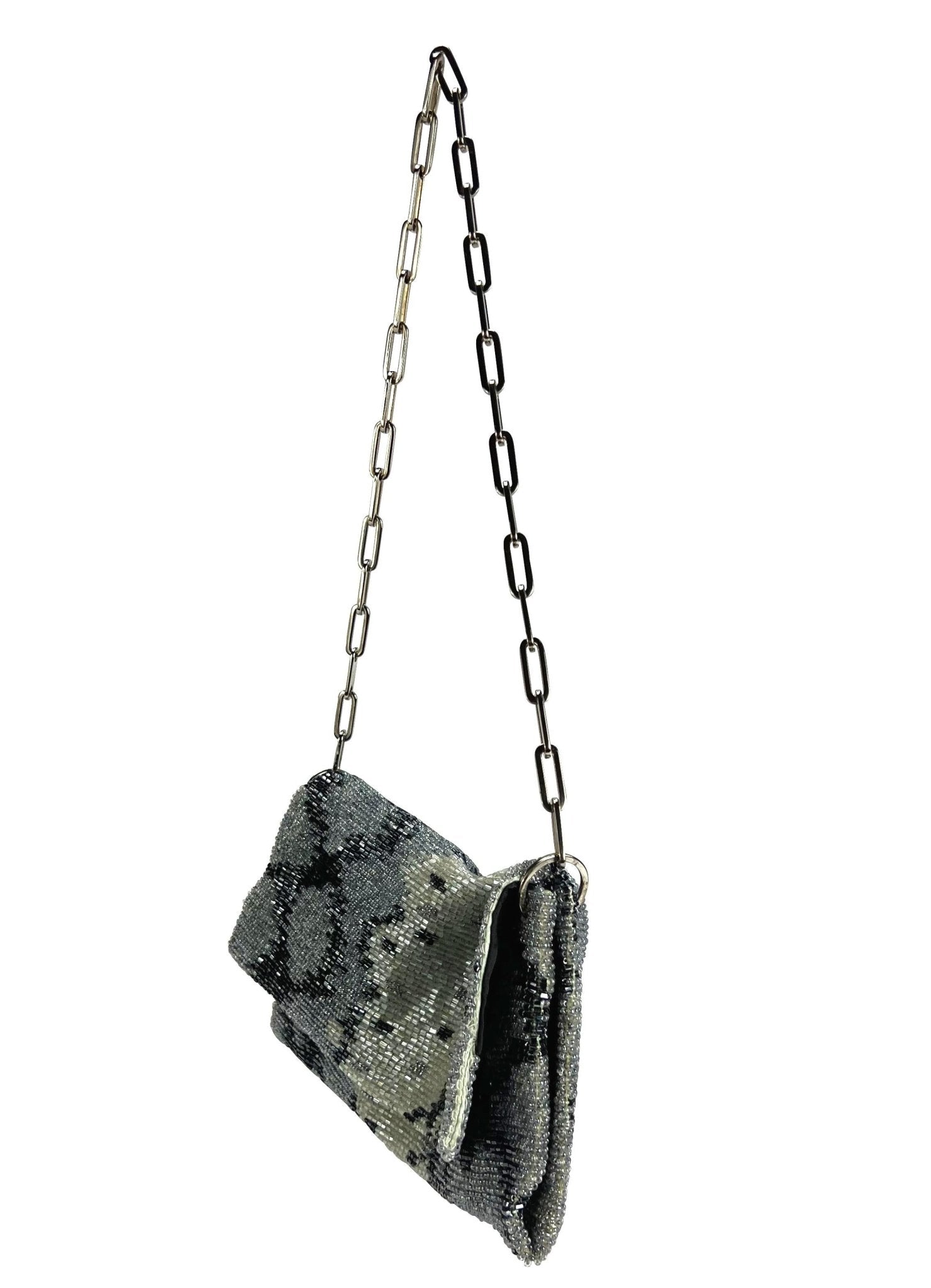 S/S 2000 Gucci by Tom Ford Grey Blue Snakeskin Pattern Beaded Chain Flap Bag - RealList