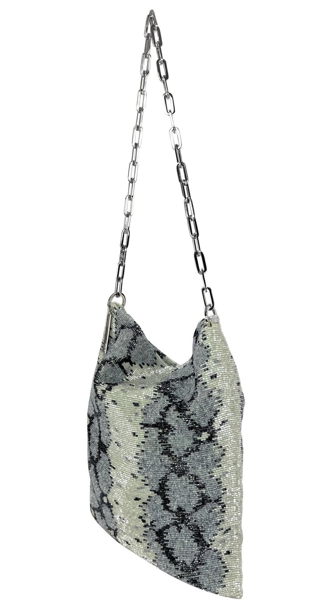 S/S 2000 Gucci by Tom Ford Grey Snake Pattern Beaded Chain Flat Shoulder Bag - RealList