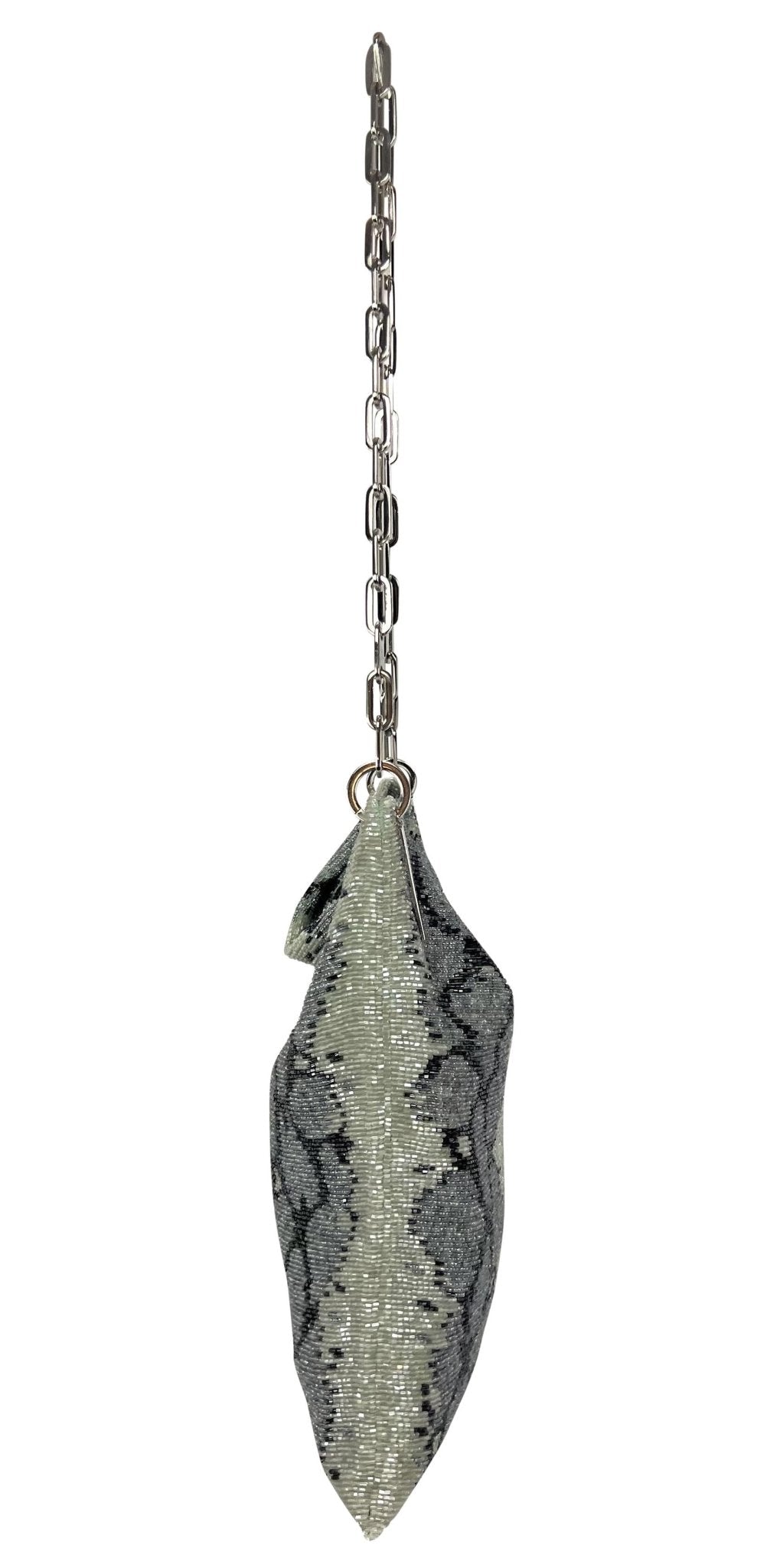 S/S 2000 Gucci by Tom Ford Grey Snake Pattern Beaded Chain Flat Shoulder Bag - RealList