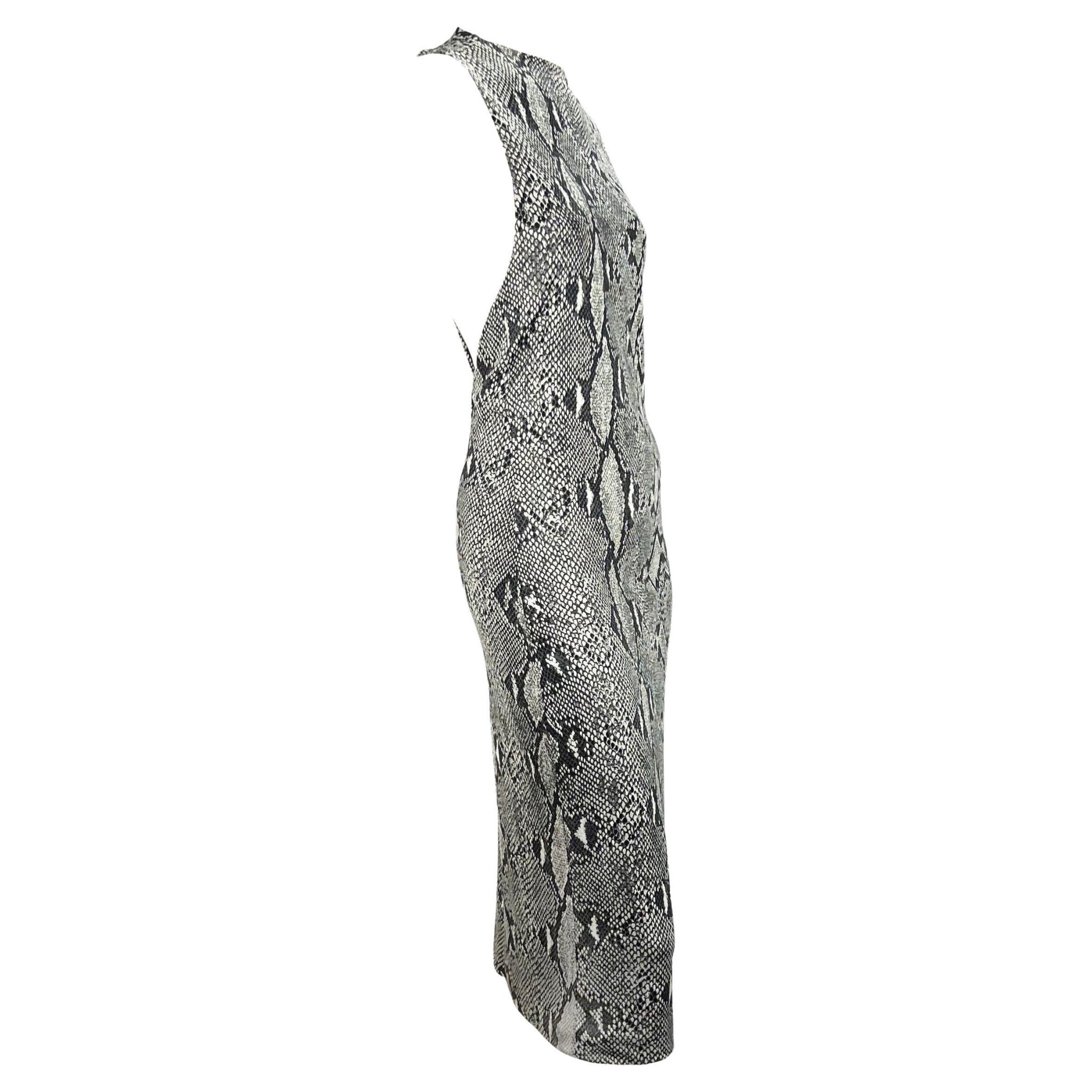 S/S 2000 Gucci by Tom Ford Grey Snake Print Asymmetric One Sleeve Dress - RealList