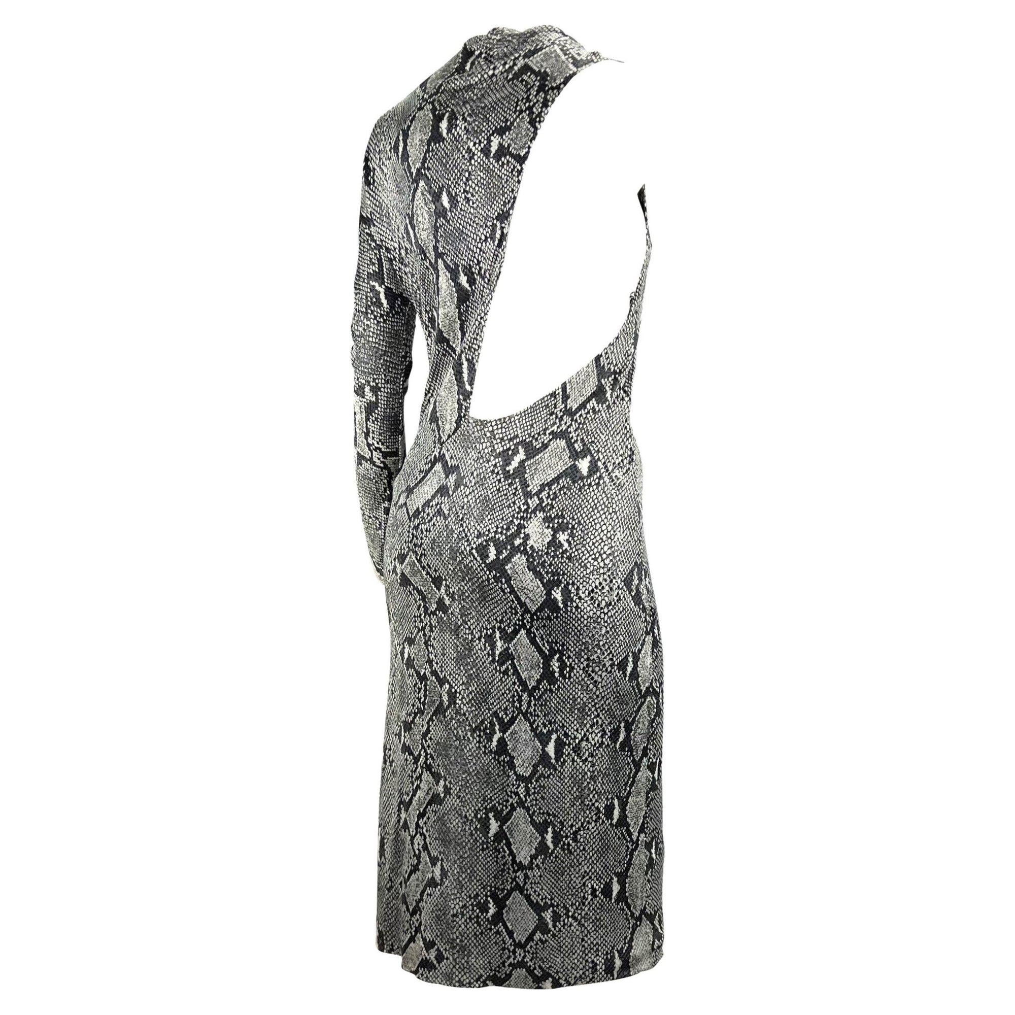 S/S 2000 Gucci by Tom Ford Grey Snake Print Asymmetric One Sleeve Dress - RealList