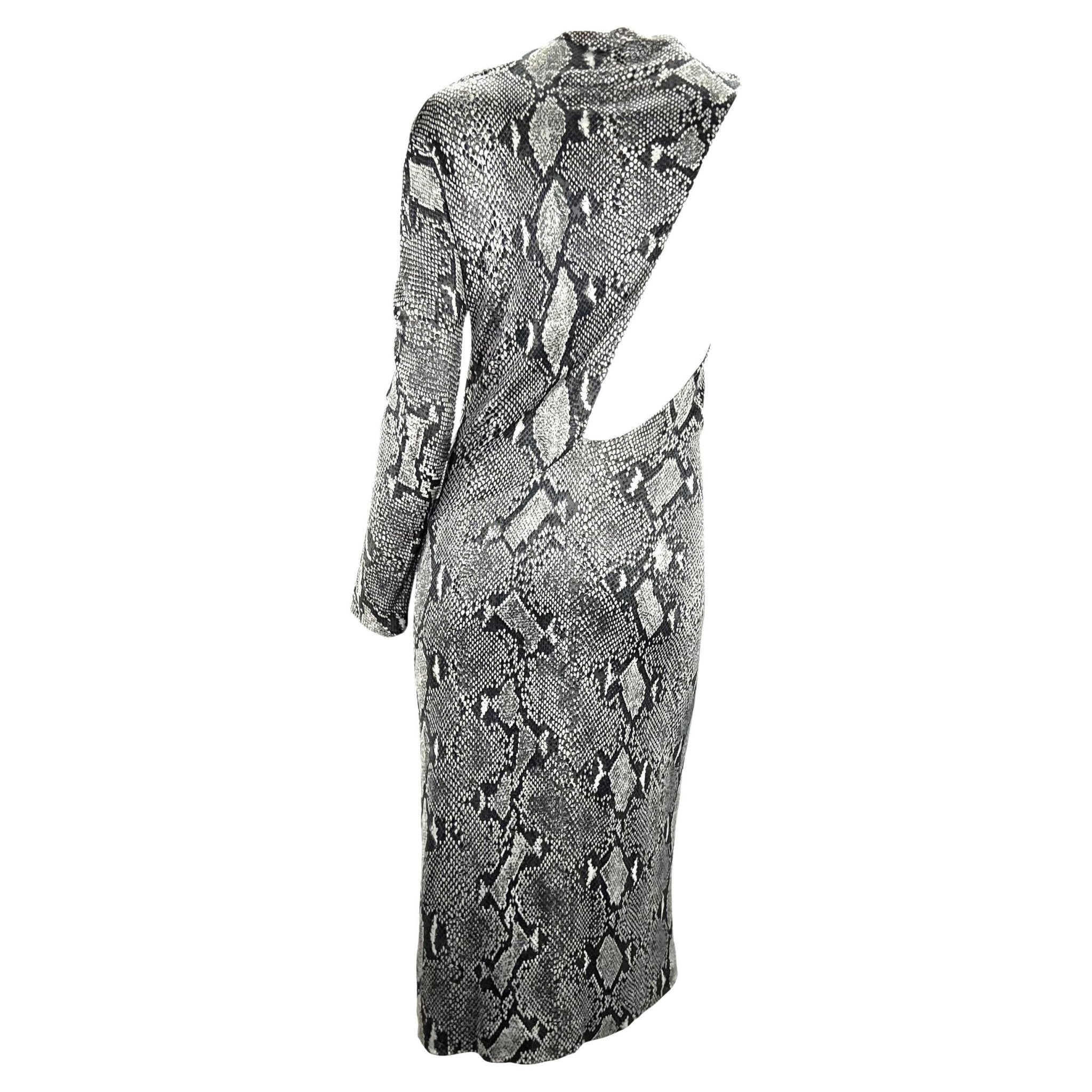 S/S 2000 Gucci by Tom Ford Grey Snake Print Asymmetric One Sleeve Dress - RealList