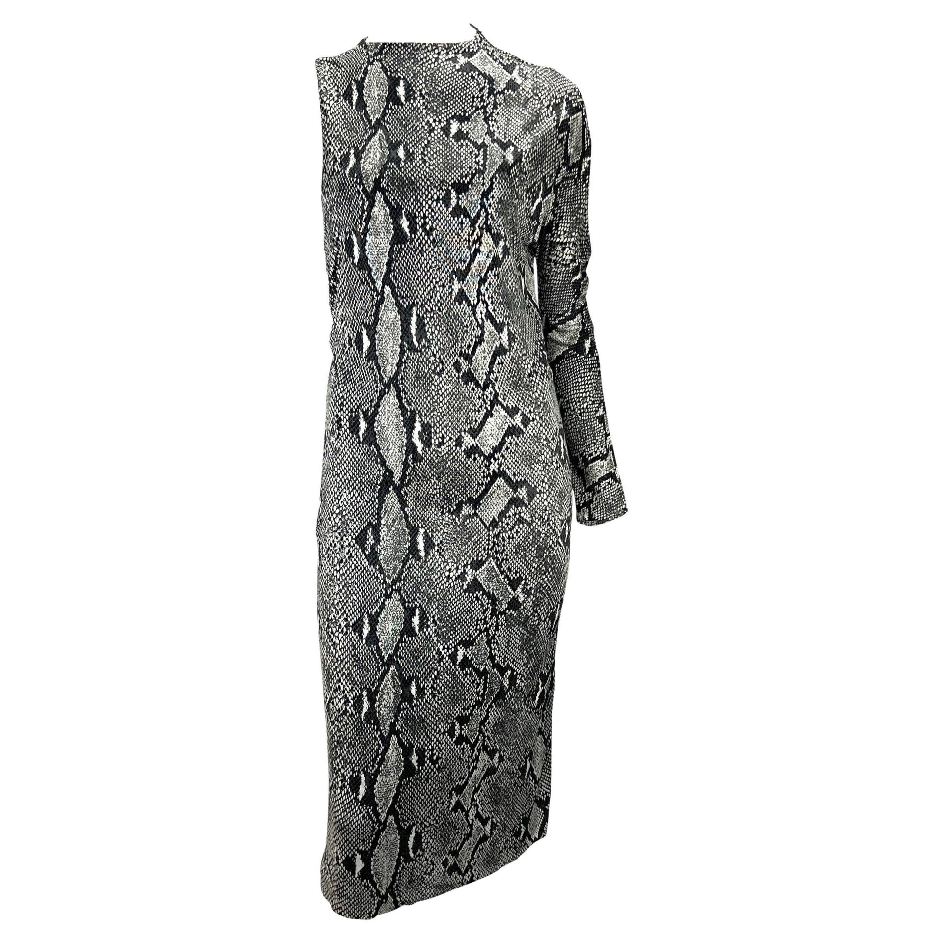 S/S 2000 Gucci by Tom Ford Grey Snake Print Asymmetric One Sleeve Dress - RealList