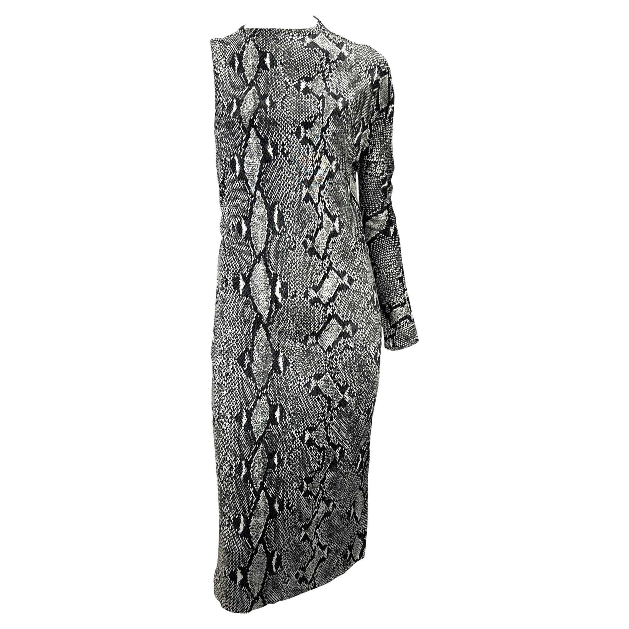 S/S 2000 Gucci by Tom Ford Grey Snake Print Asymmetric One Sleeve Dress - RealList