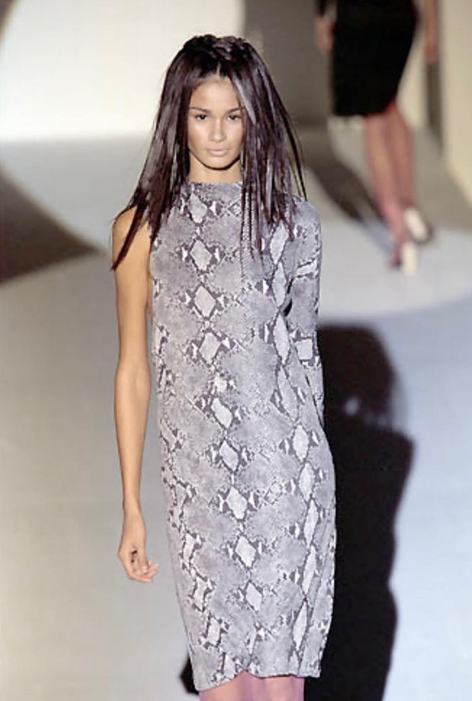 S/S 2000 Gucci by Tom Ford Grey Snake Print Asymmetric One Sleeve Dress - RealList