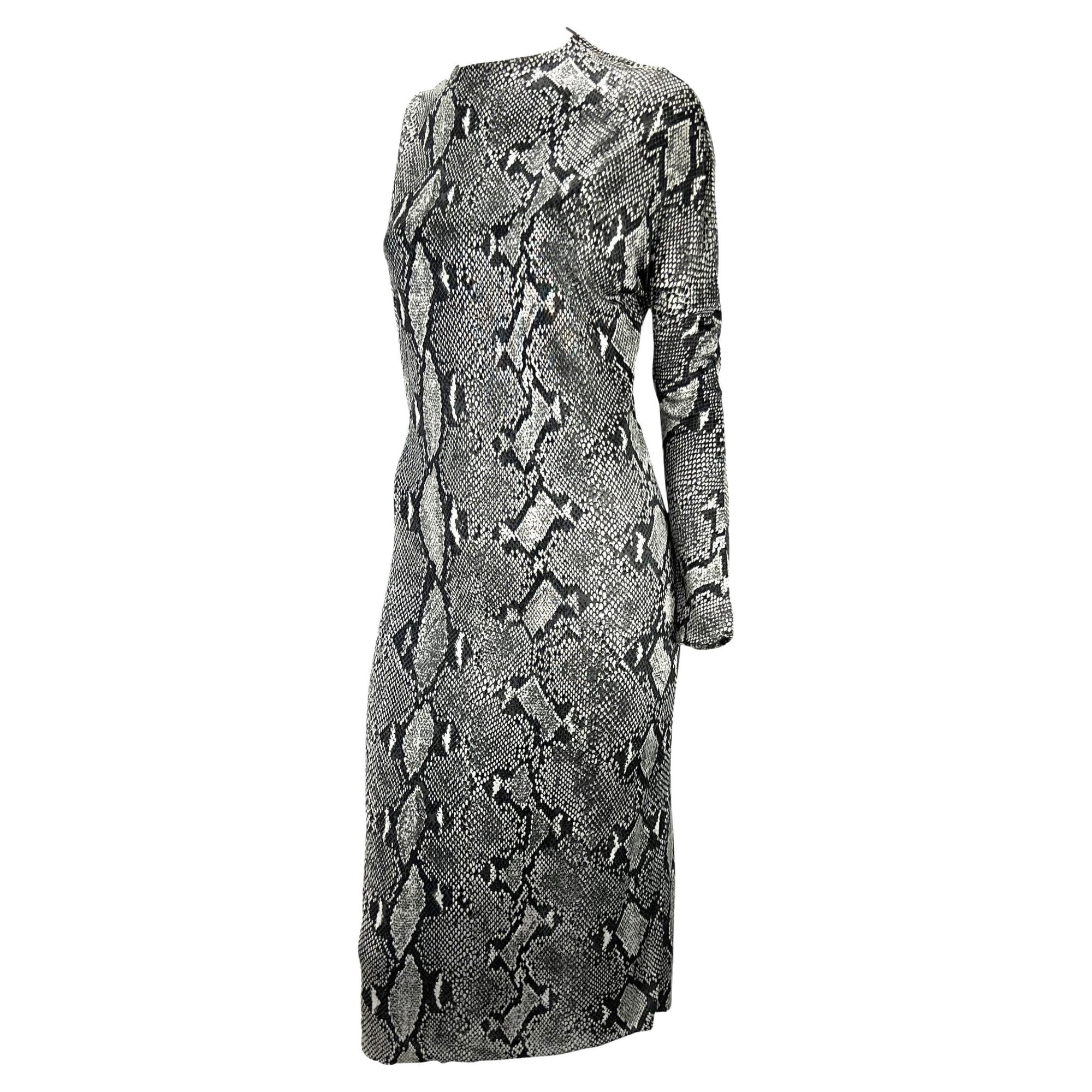 S/S 2000 Gucci by Tom Ford Grey Snake Print Asymmetric One Sleeve Dress - RealList