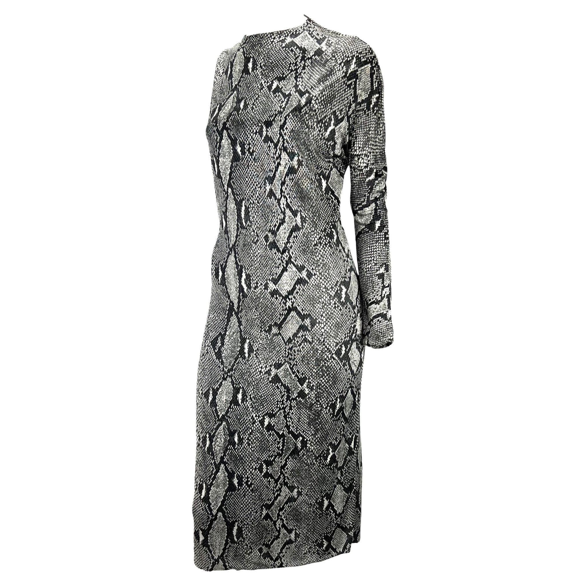 S/S 2000 Gucci by Tom Ford Grey Snake Print Asymmetric One Sleeve Dress - RealList