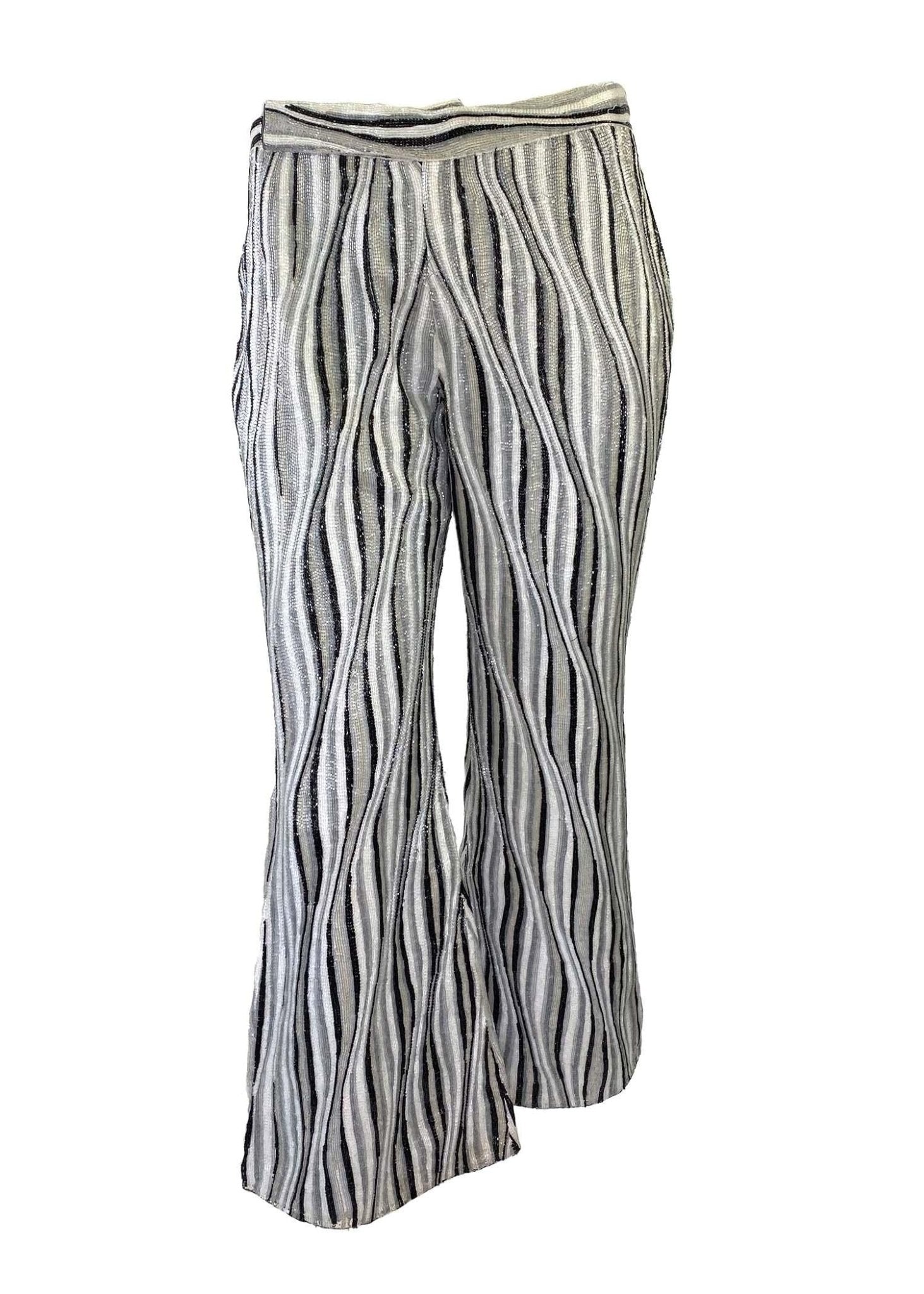 S/S 2000 Gucci by Tom Ford Heavily Beaded Striped Pants Black White Grey Runway - RealList