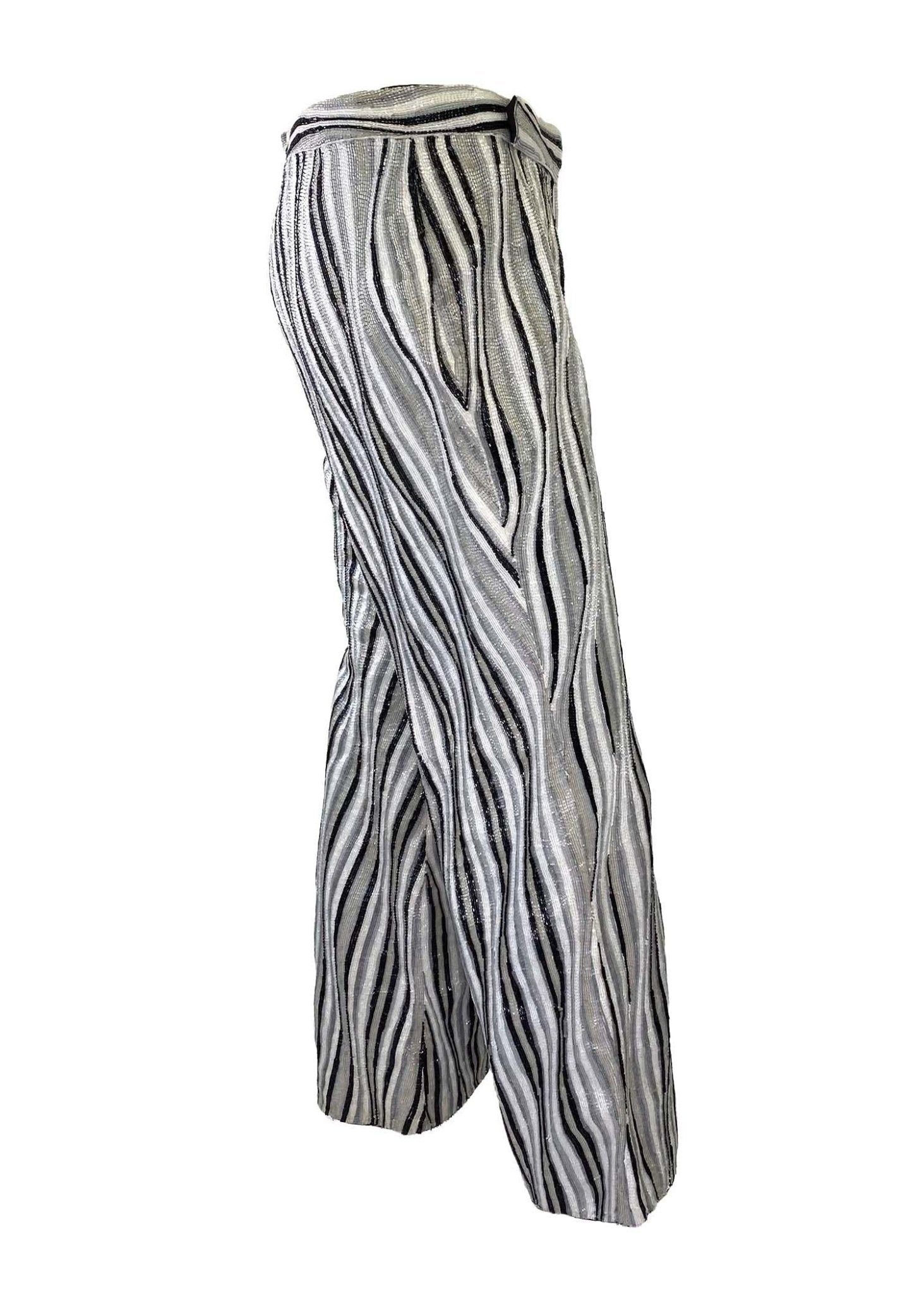 S/S 2000 Gucci by Tom Ford Heavily Beaded Striped Pants Black White Grey Runway - RealList