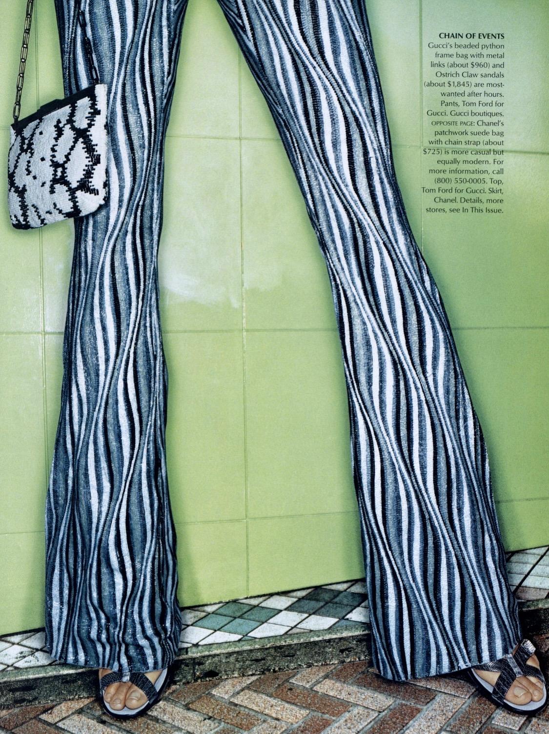 S/S 2000 Gucci by Tom Ford Heavily Beaded Striped Pants Black White Grey Runway - RealList