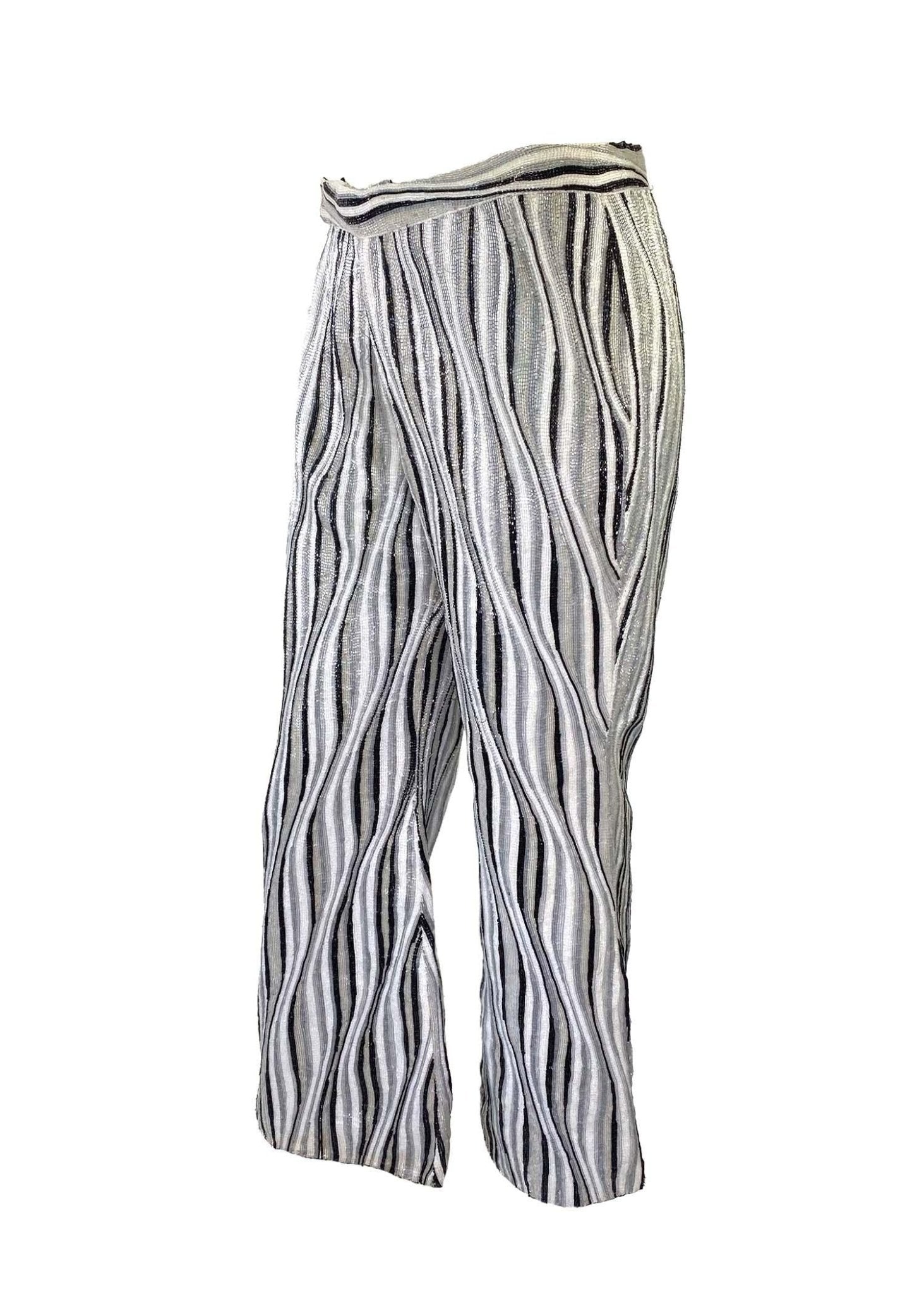 S/S 2000 Gucci by Tom Ford Heavily Beaded Striped Pants Black White Grey Runway - RealList