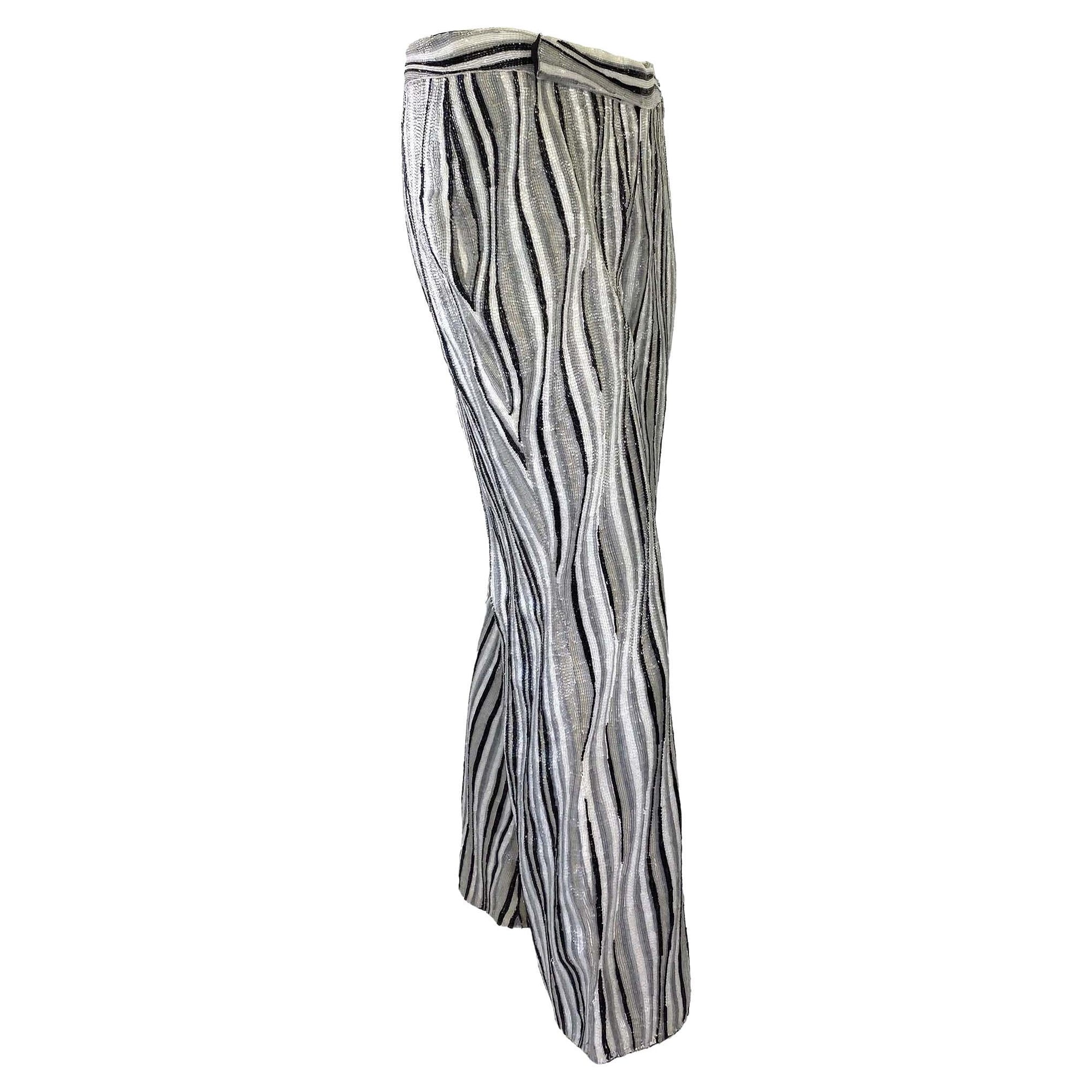 S/S 2000 Gucci by Tom Ford Heavily Beaded Striped Pants Black White Grey Runway - RealList