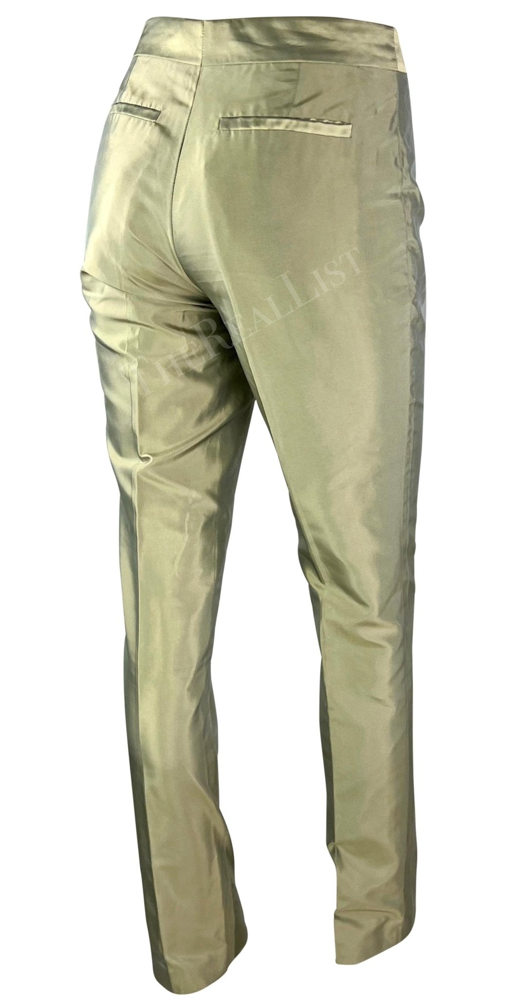 S/S 2000 Gucci by Tom Ford Light Green Iridescent Silk Straight Leg Pants - RealList