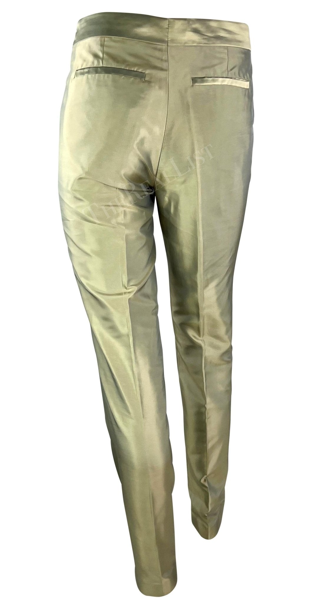 S/S 2000 Gucci by Tom Ford Light Green Iridescent Silk Straight Leg Pants - RealList