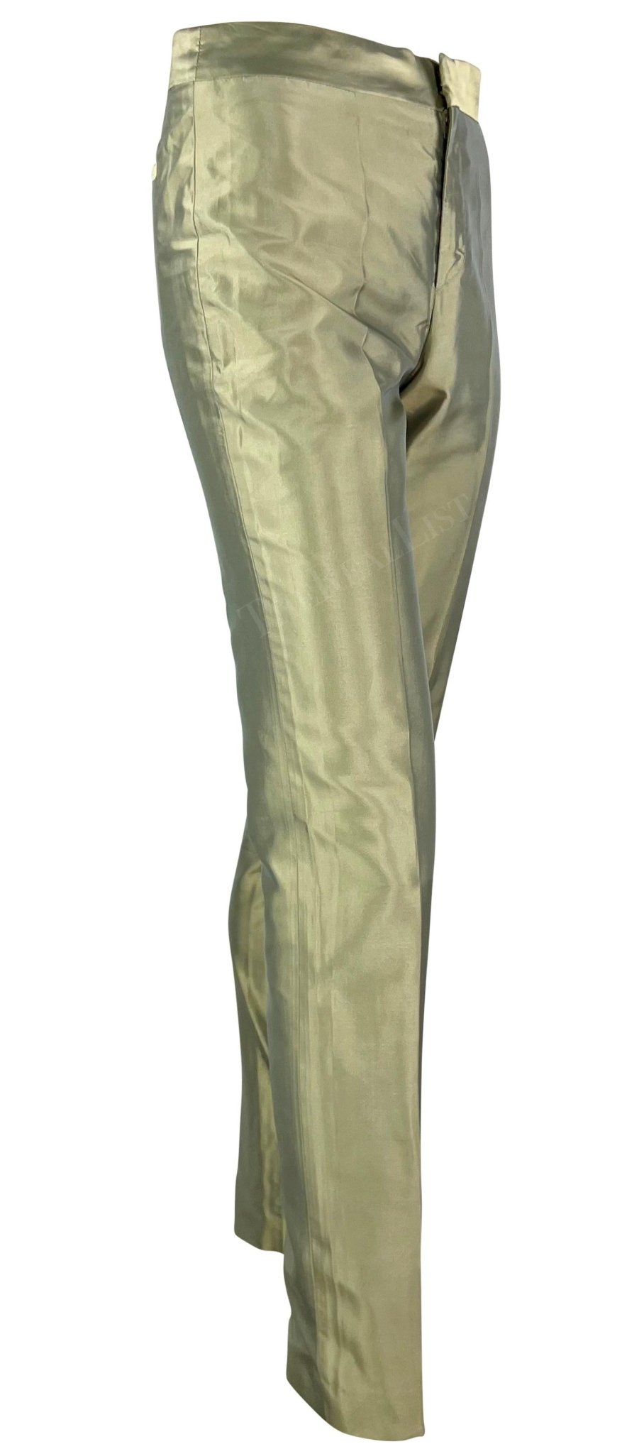 S/S 2000 Gucci by Tom Ford Light Green Iridescent Silk Straight Leg Pants - RealList