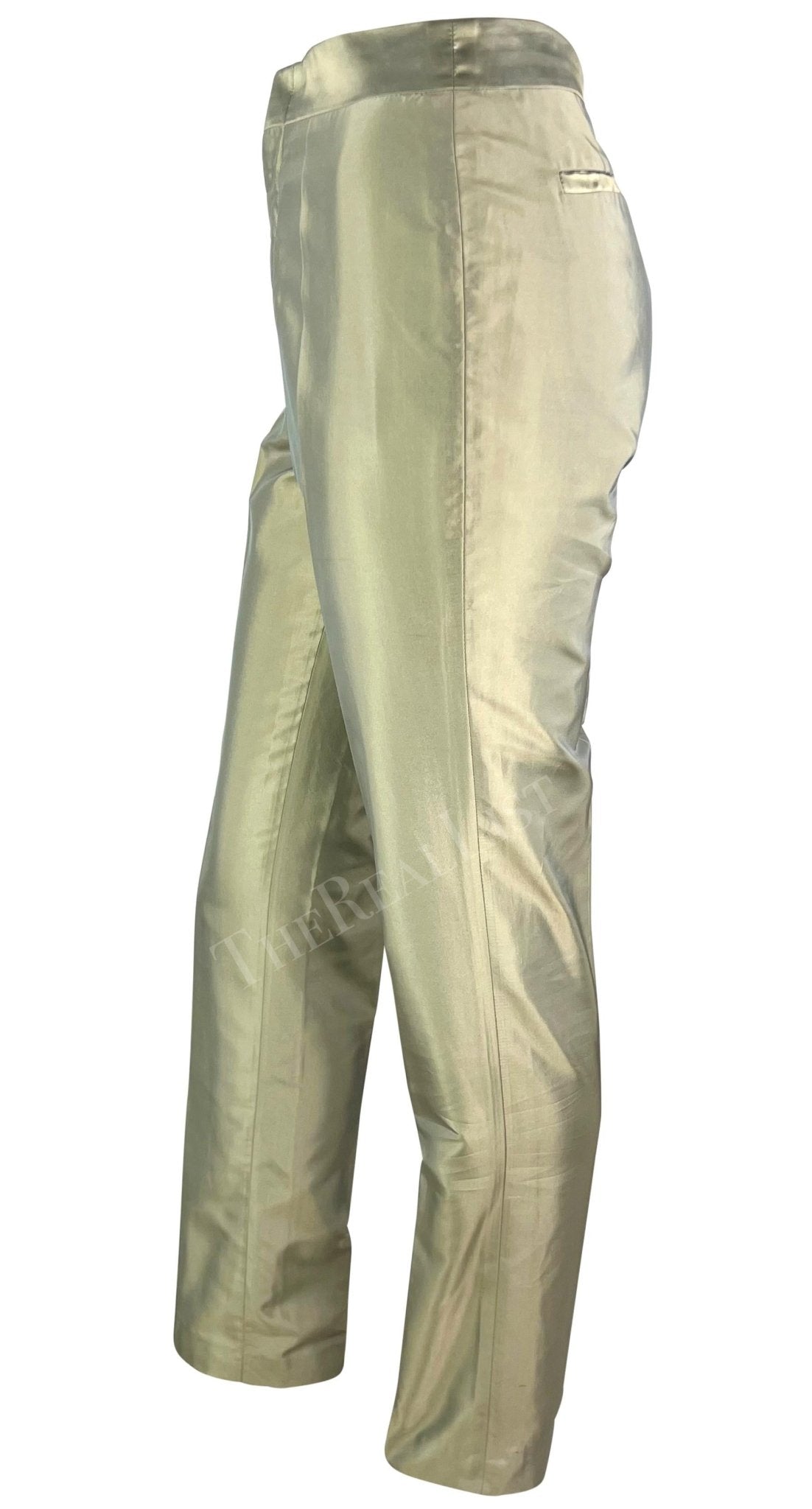 S/S 2000 Gucci by Tom Ford Light Green Iridescent Silk Straight Leg Pants - RealList