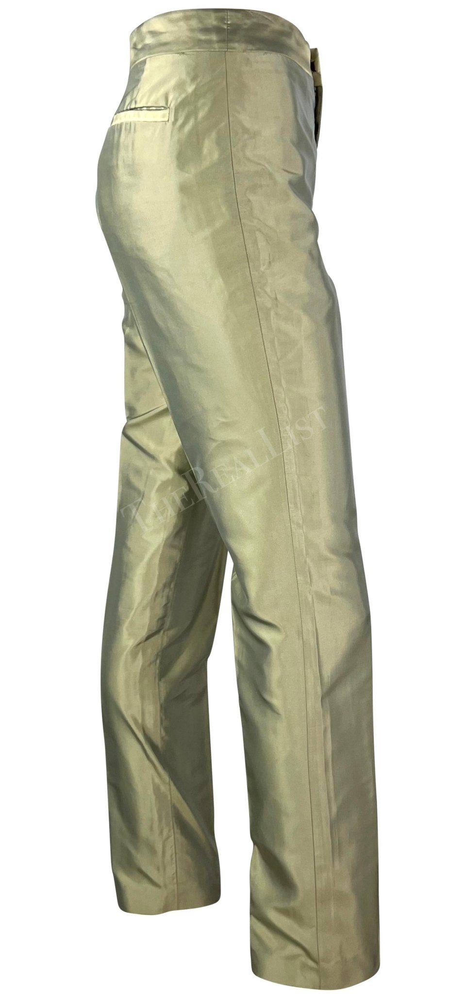 S/S 2000 Gucci by Tom Ford Light Green Iridescent Silk Straight Leg Pants - RealList