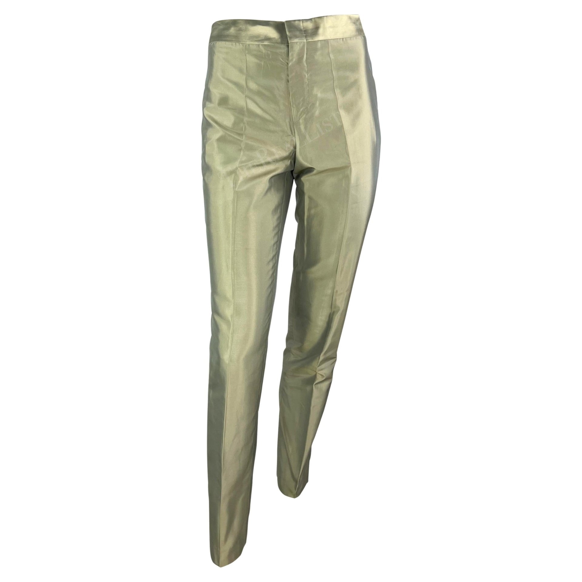 S/S 2000 Gucci by Tom Ford Light Green Iridescent Silk Straight Leg Pants - RealList