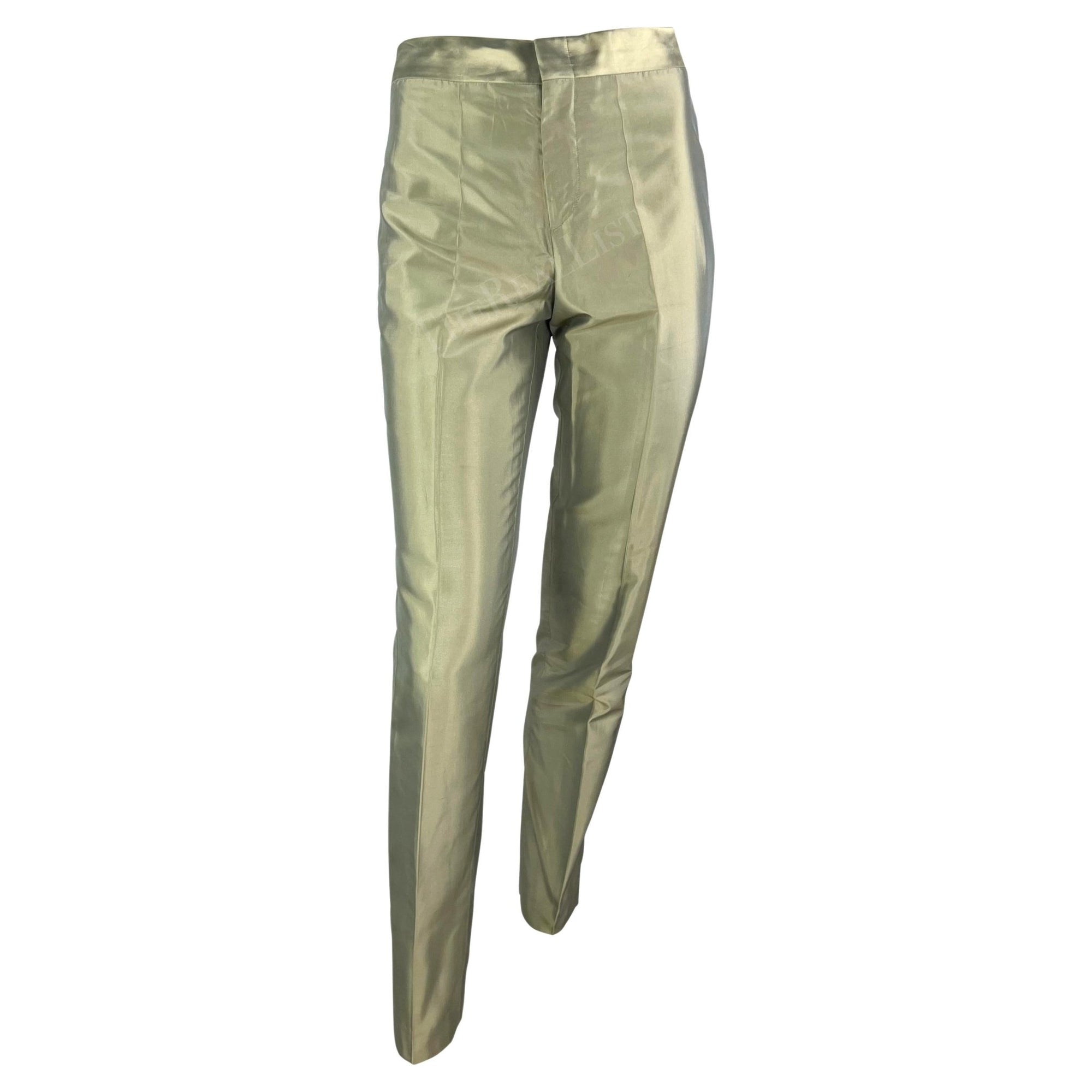 S/S 2000 Gucci by Tom Ford Light Green Iridescent Silk Straight Leg Pants - RealList