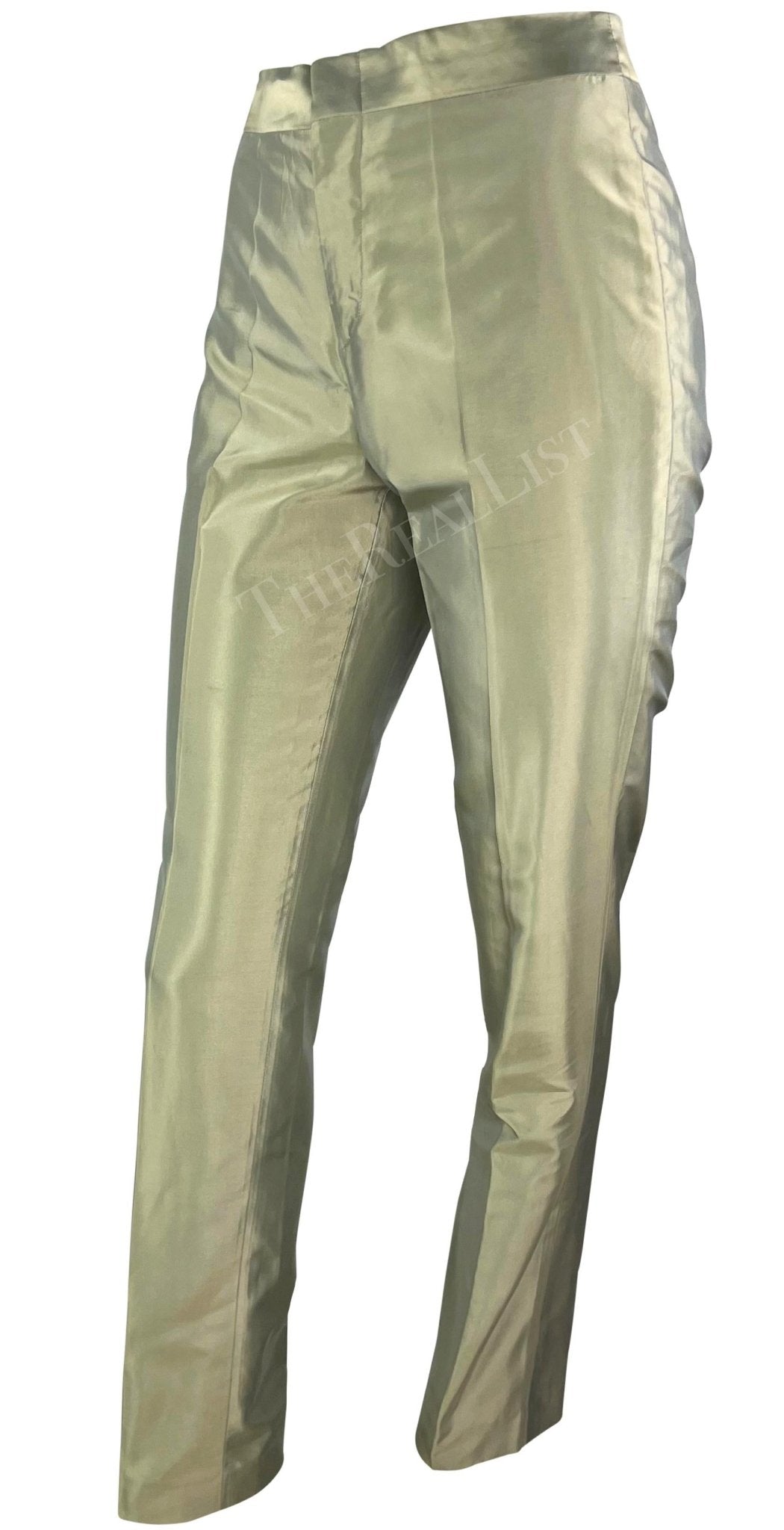 S/S 2000 Gucci by Tom Ford Light Green Iridescent Silk Straight Leg Pants - RealList