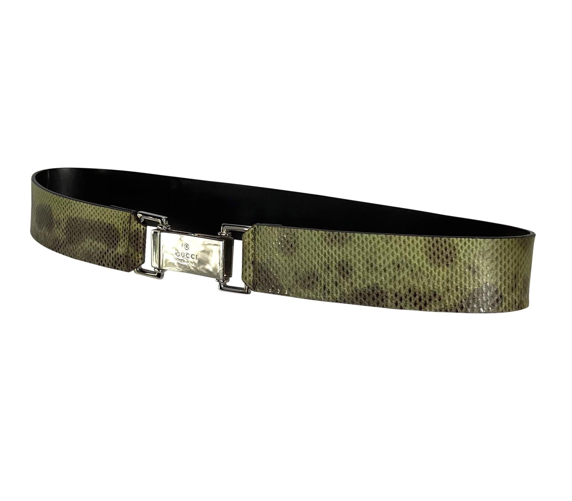 S/S 2000 Gucci by Tom Ford Logo Green Karung Snakeskin Belt - RealList