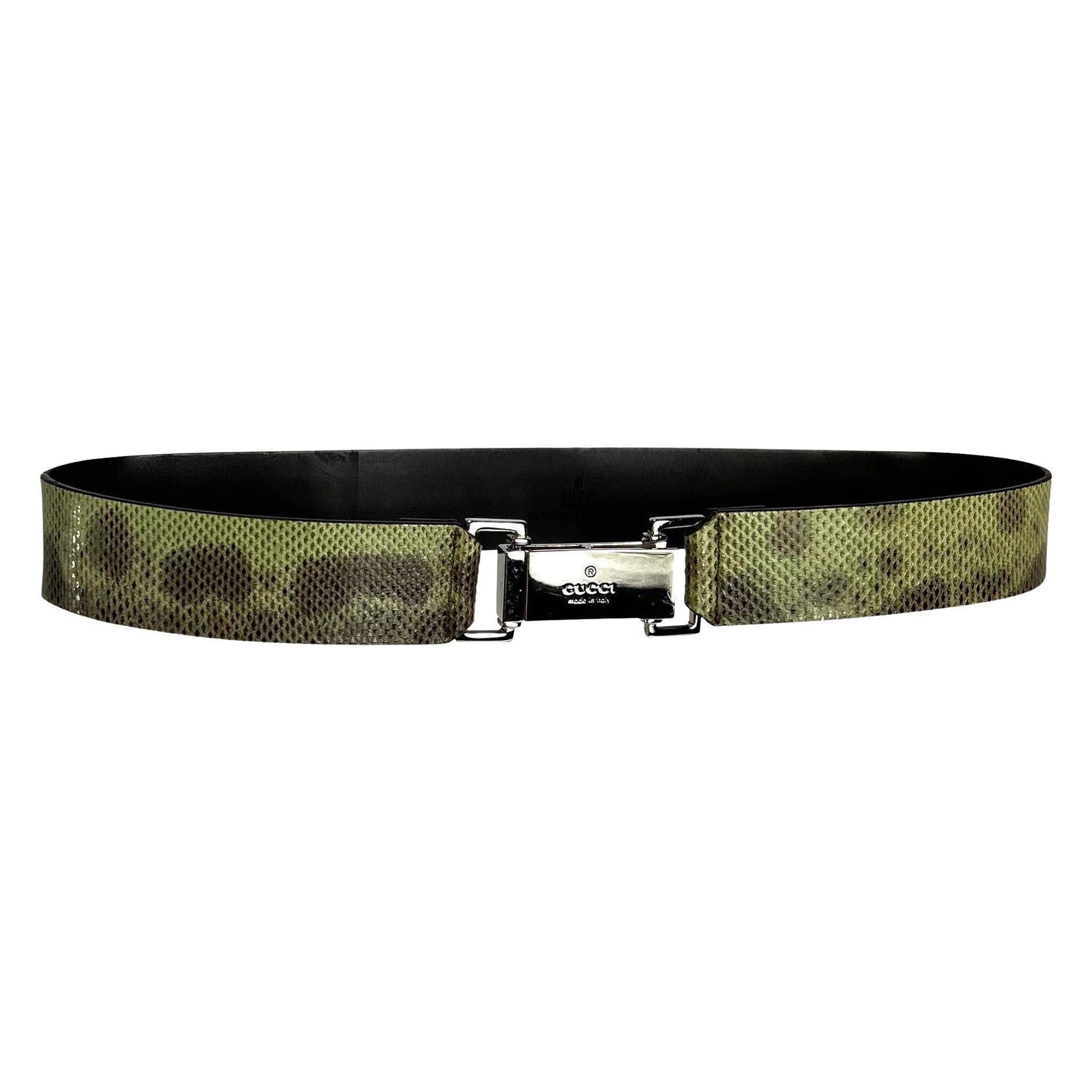S/S 2000 Gucci by Tom Ford Logo Green Karung Snakeskin Belt - RealList