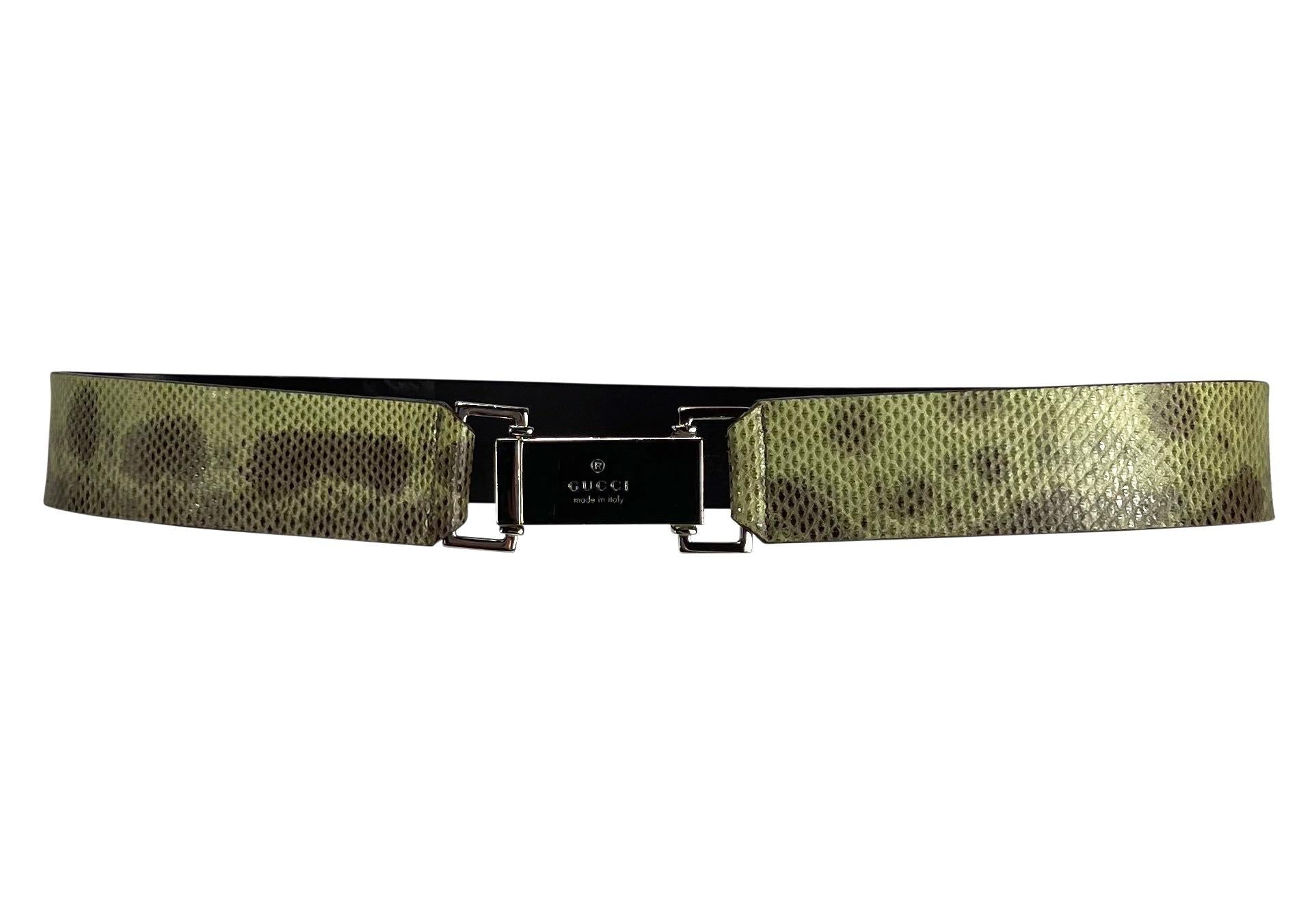 S/S 2000 Gucci by Tom Ford Logo Green Karung Snakeskin Belt - RealList