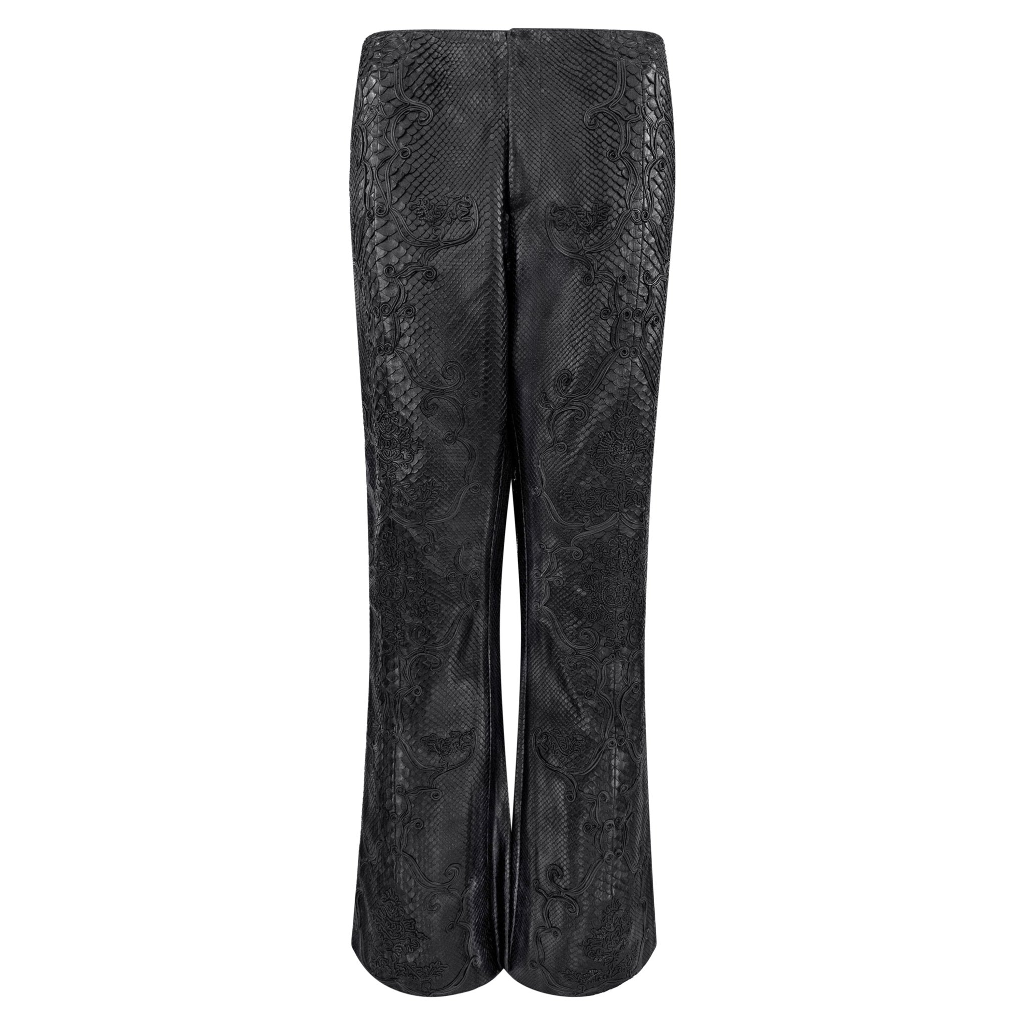 S/S 2000 Gucci by Tom Ford Men's Runway Black Genuine Python Embroidered Leather Pants - RealList