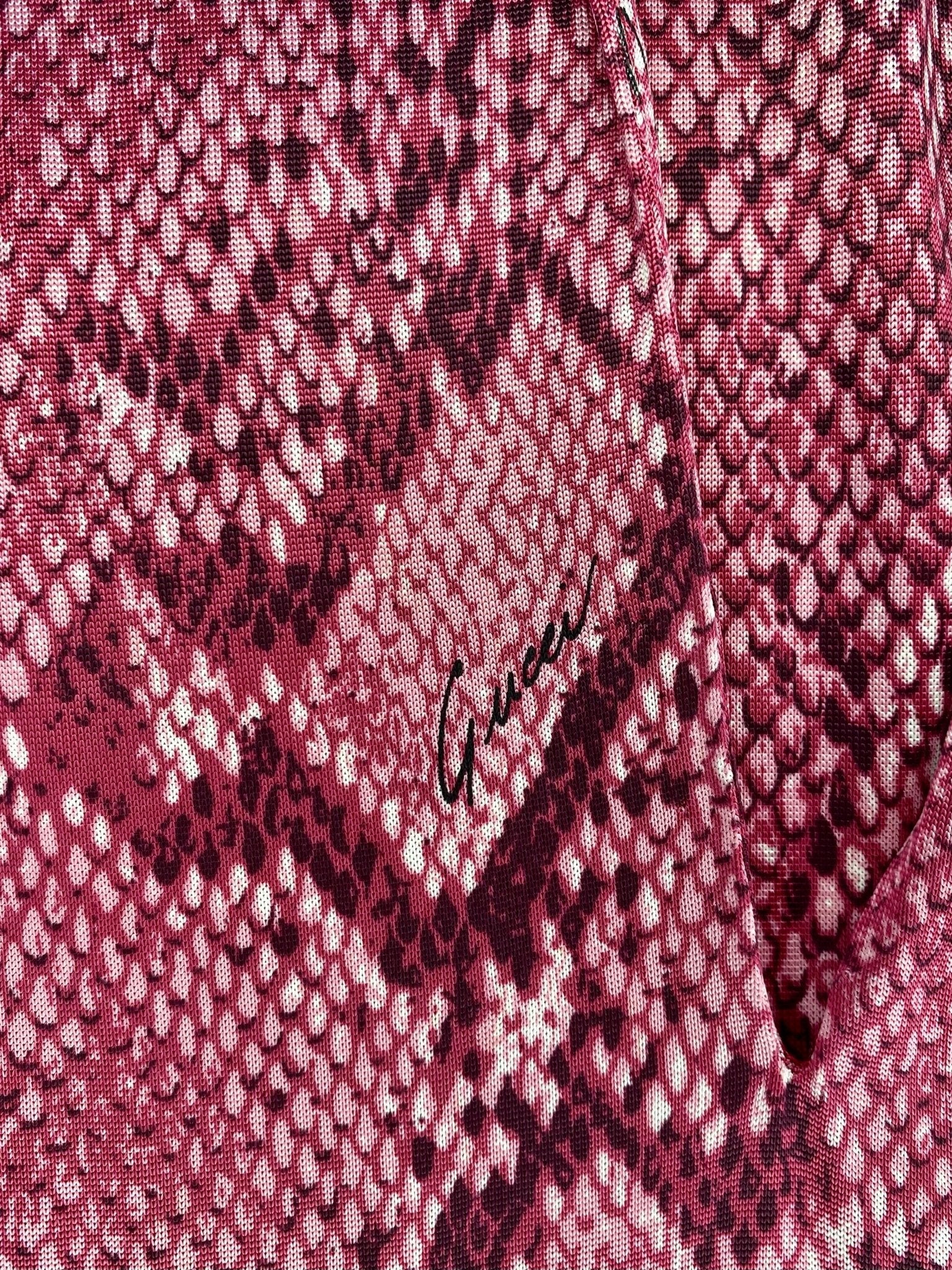 S/S 2000 Gucci by Tom Ford Pink Snake Print Viscose Leather Strap Plunging Dress - RealList